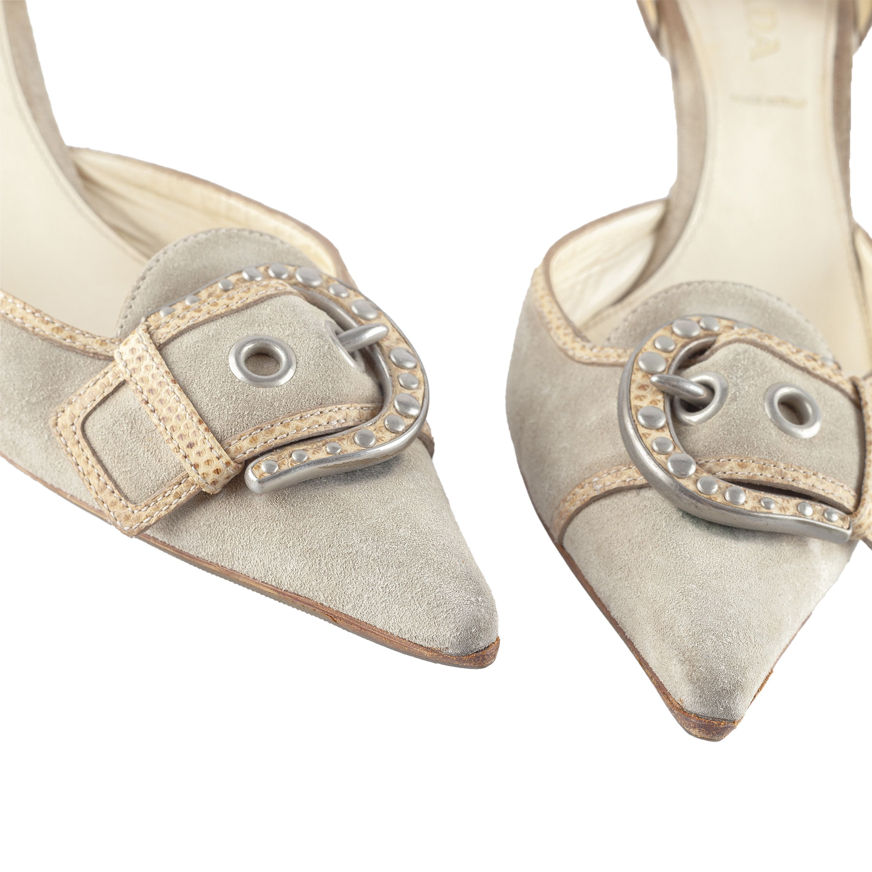 Prada Prada Beige Suede Buckle Kitten Heels (38,5 EU) Size US 7.5 / IT 37.5 - 3 Thumbnail