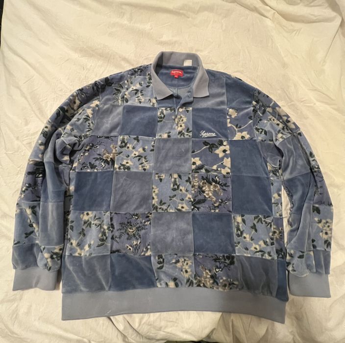 Supreme Supreme Floral Patchwork Velour L/S Polo in Blue | Grailed