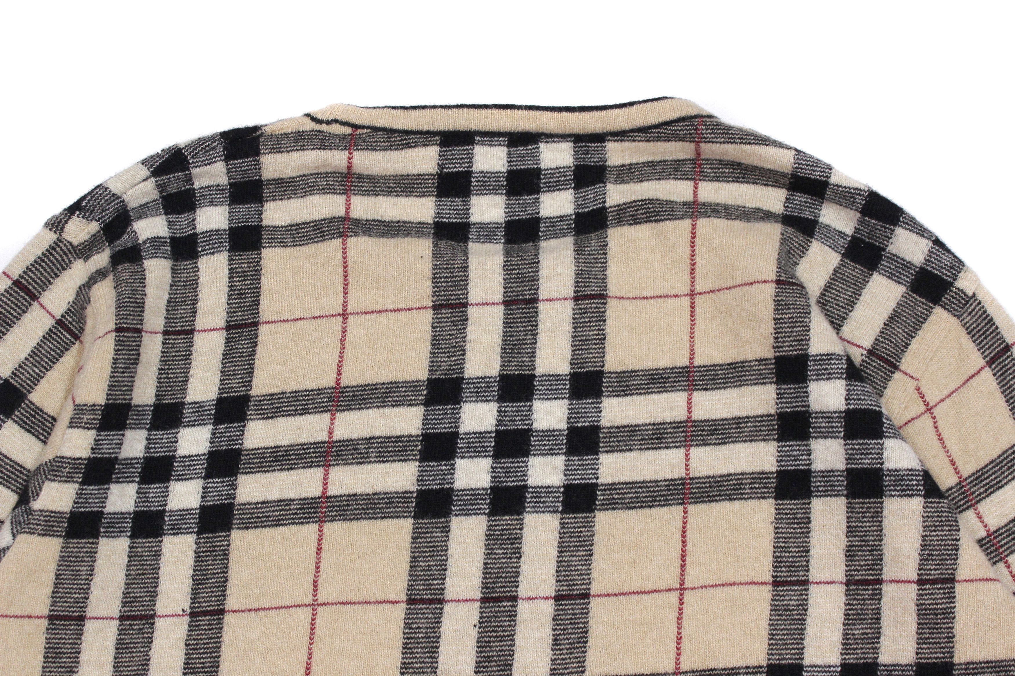 Burberry 00S Nova Check Distressed Wool Knit Vintage Size US XL / EU 56 / 4 - 5 Thumbnail
