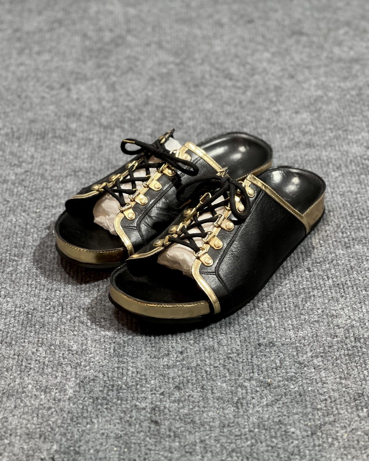 Balmain BALMAIN Two-tone lace-up slide sandals Size US 9 / EU 42 - 1 Thumbnail