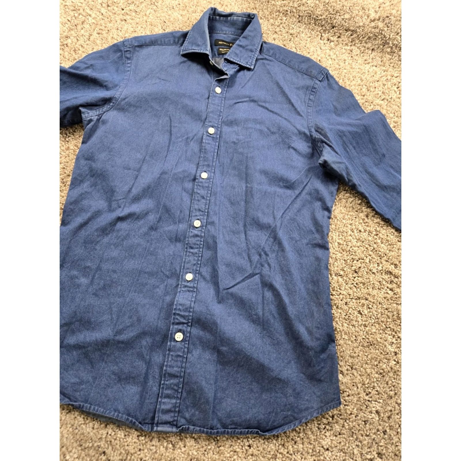 Massimo Dutti Massimo Dutti Denim Shirt Small Mens Blue Button-Up Long Sleeve Pockets Cotton Size US S / EU 44-46 / 1 - 4 Thumbnail