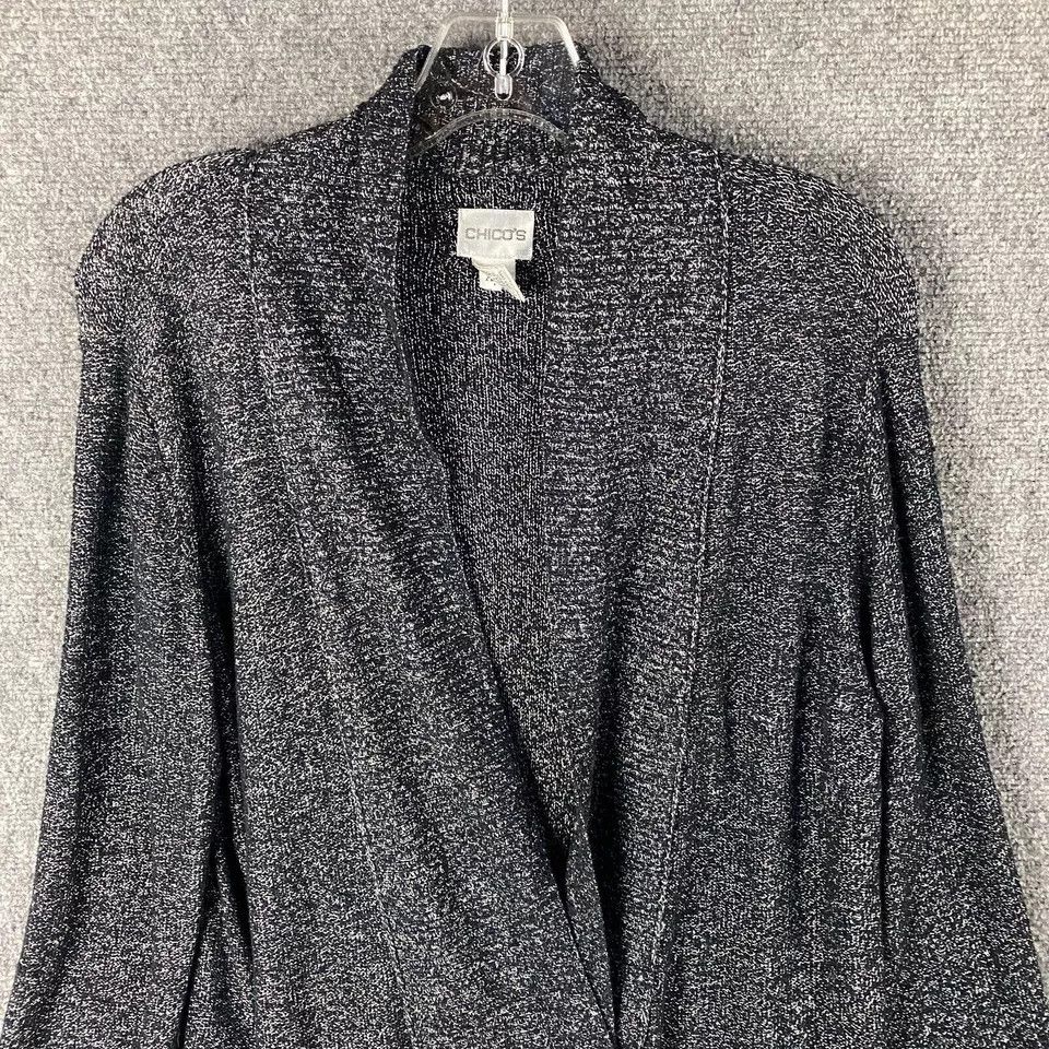 Chicos Chico's Cardigan Women's 1 Knit Black Silk Blend Long Sleeve Size XS / US 0-2 / IT 36-38 - 2 Thumbnail