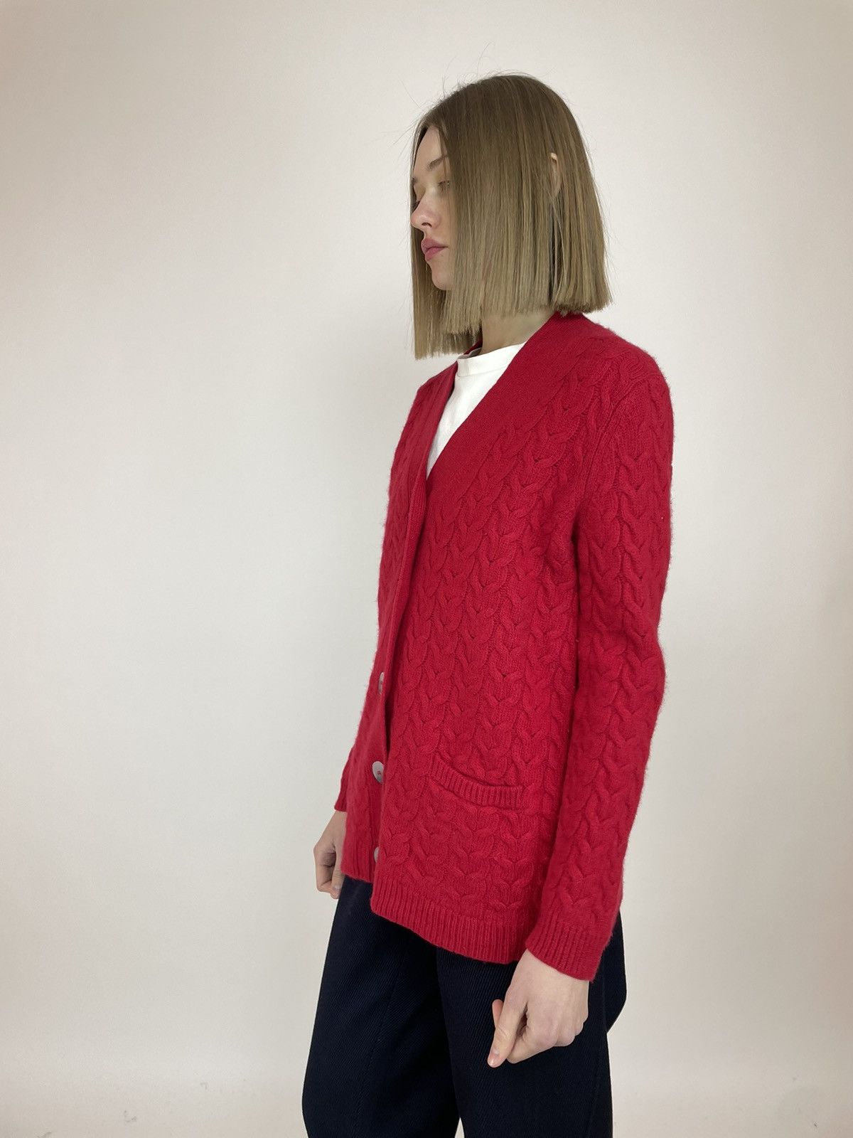 Designer × Vintage PETER HANH Red Wool Cardigan Knit Sweater size Women’s F48 Size XXL / US 16-18 / IT 52-54 - 3 Thumbnail