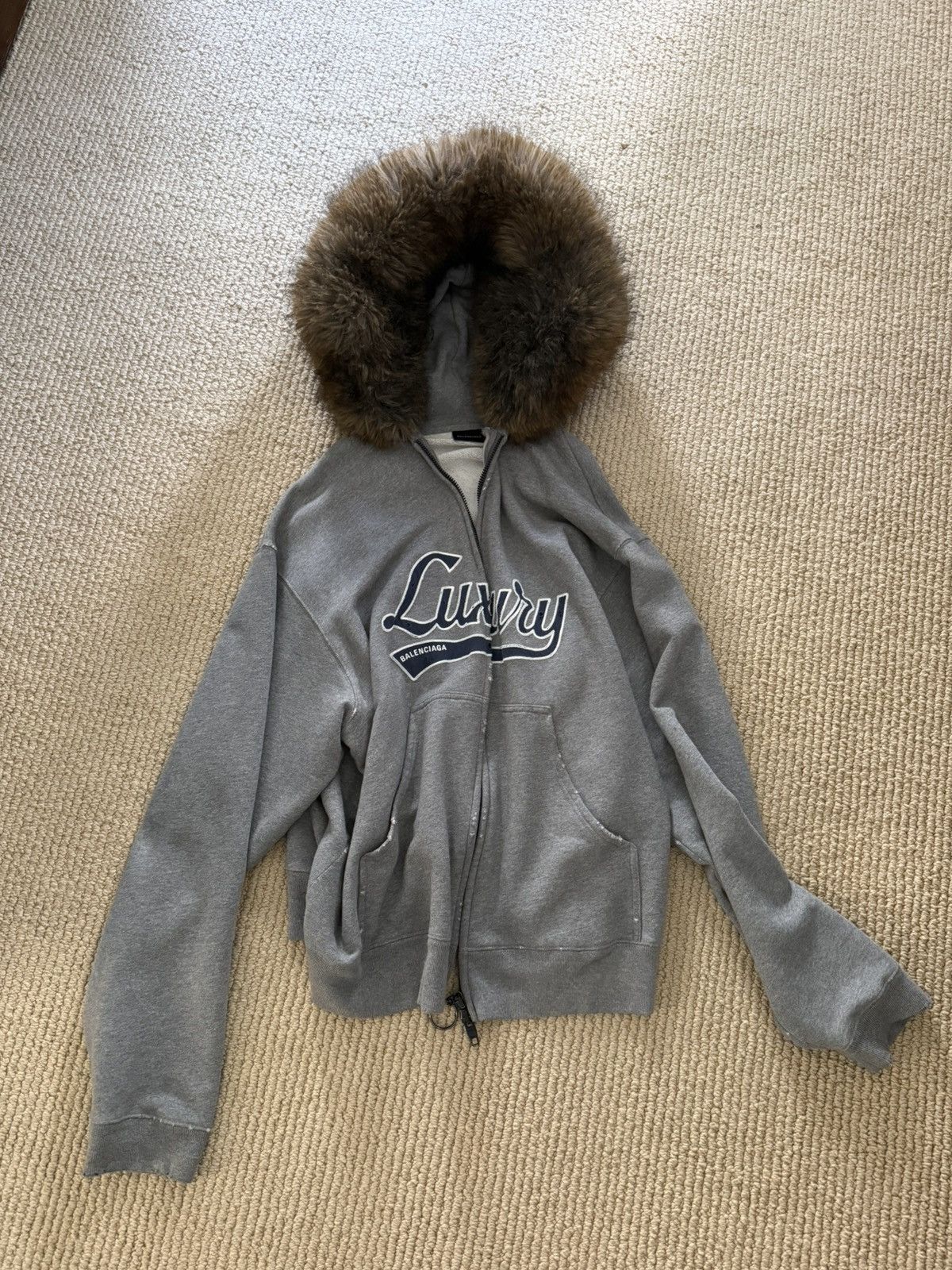Balenciaga Balenciaga Fall 25 Luxury Script Zip Up Fur Hoodie