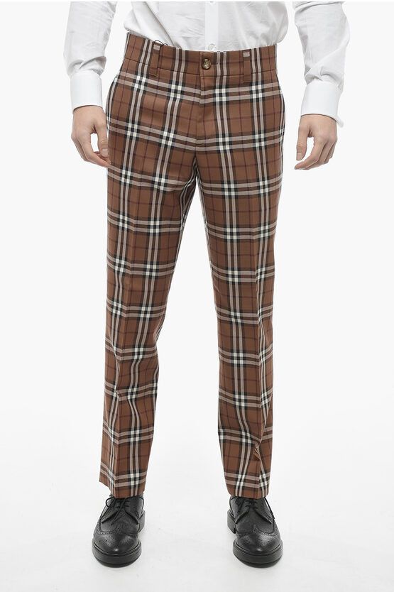image of Burberry Check-Patterned Chino Pants in Brown, Men's (Size 32)