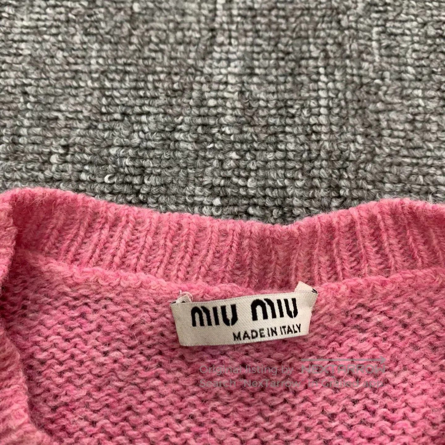 Miu Miu pink knitted cardigan with bow. Size L / US 10 / IT 46 - 6 Thumbnail