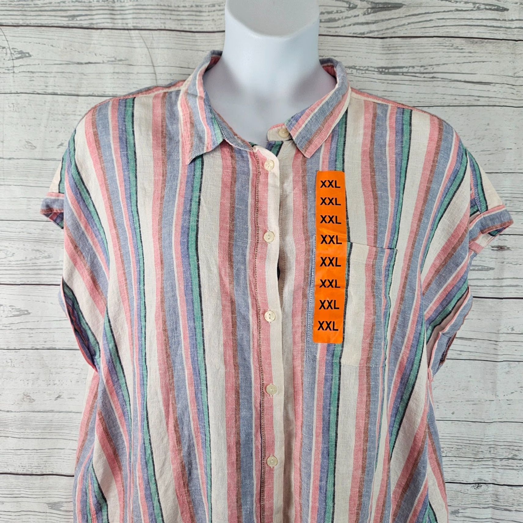 Orvis Orvis Women's Button-Up Top Sz 2XL Pink Blue Stripe Linen Blend Shirt Adult Regular Button-Up Womens 2XL Pink Blue Stripe Linen Blend Shirt Size XXL / US 16-18 / IT 52-54 - 2 Thumbnail