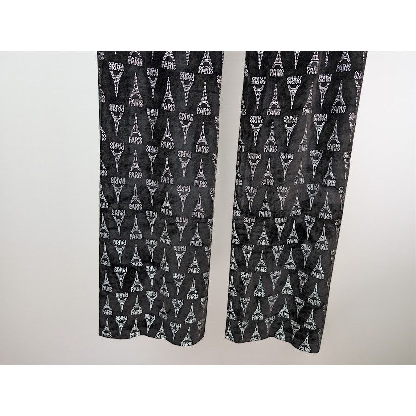 Balenciaga o1rshd1 Eiffel Tower Strass Velvet Elastic Pants in Black Size 30" / US 8 / IT 44 - 13 Thumbnail
