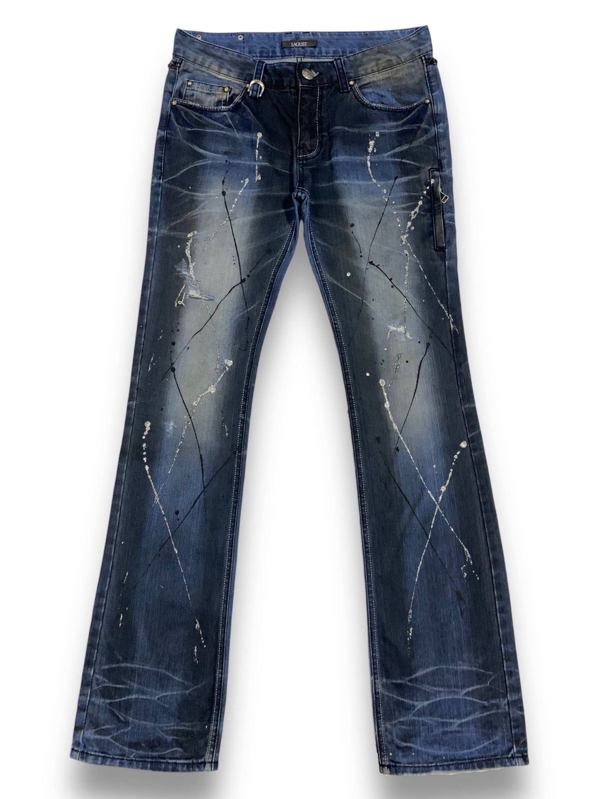 If Six Was Nine Vintage Lagust Studded Paint Splatter Flare Punk Jeans Size US 30 / EU 46 - 2 Thumbnail