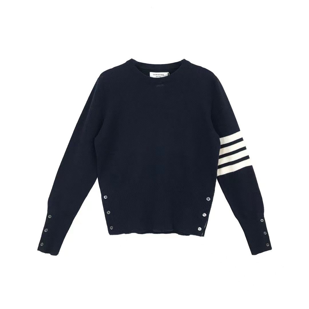 image of Thom Browne 4-Bar Navy Blue Cashmere Sweaters, Men's (Size Small)