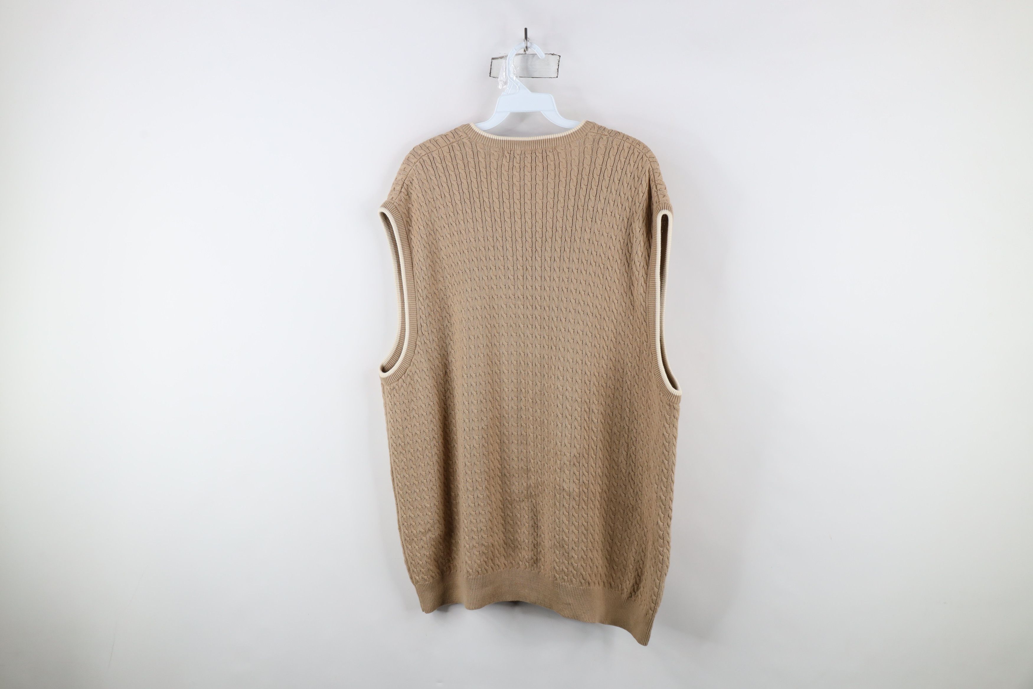 Vintage Vintage 90s Streetwear Cable Knit V-Neck Sweater Vest Beige Size US XL / EU 56 / 4 - 8 Thumbnail