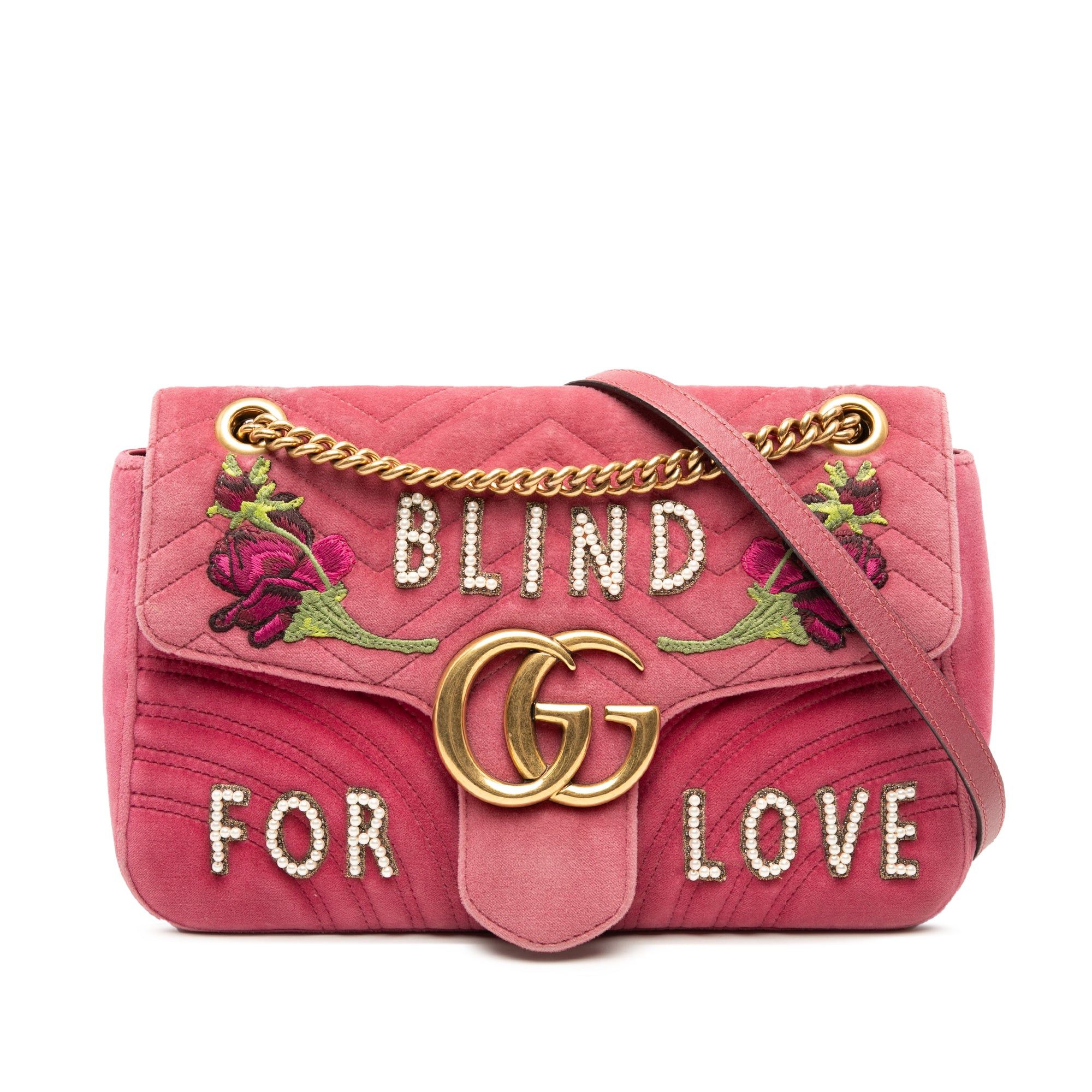 Gucci Large GG Marmont Matelasse Velvet Embroidered Blind For Love Shoulder Bag Size ONE SIZE - 1 Thumbnail