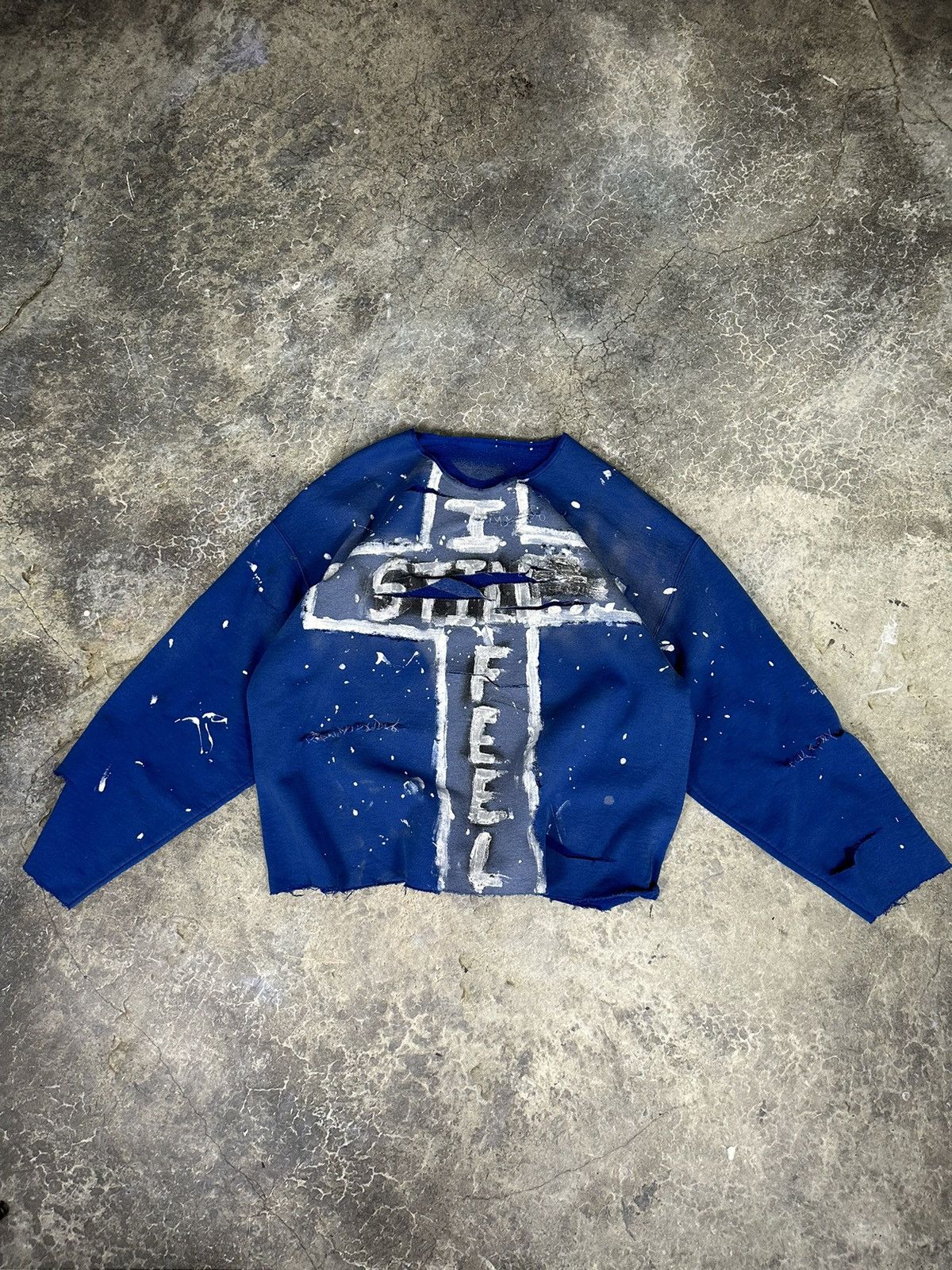 Japanese Brand × Vintage Vintage Thrashed cut and sew cross Crewneck Size US L / EU 52-54 / 3 - 1 Thumbnail