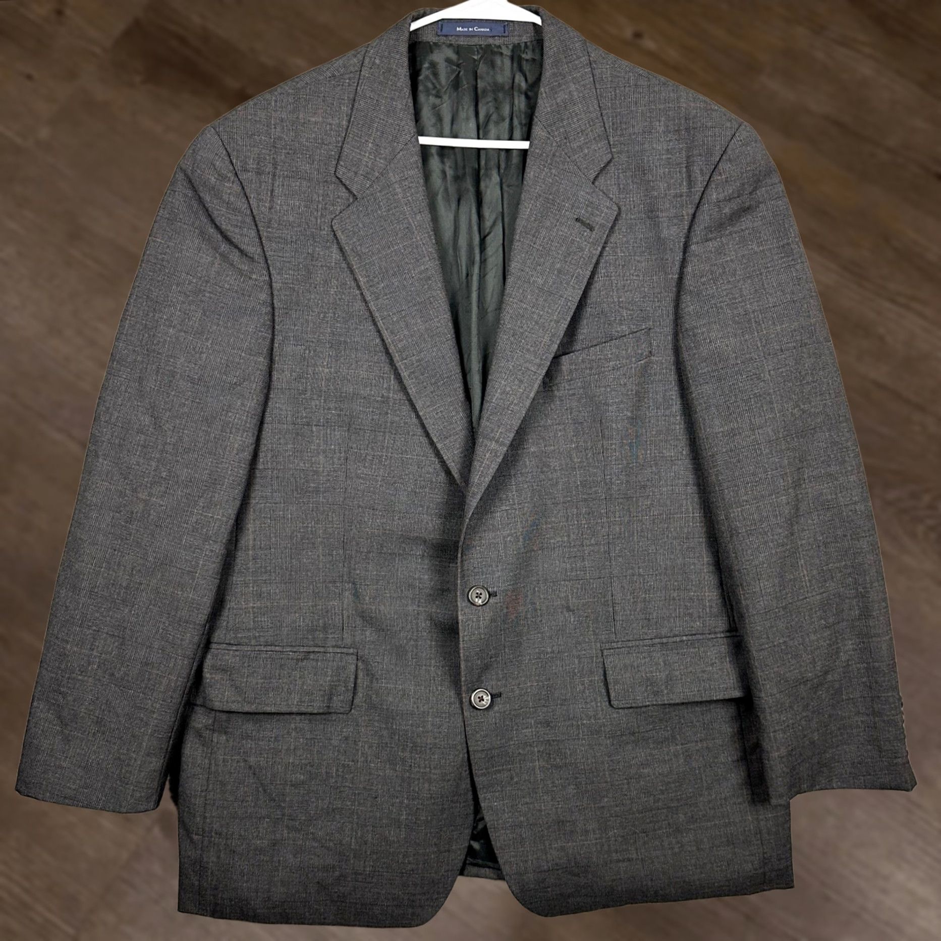 Chaps VINTAGE Chaps Ralph Lauren Mens 46R Sport Coat Blazer Grey Plaid Wool Two-Button Notch Lapel Business Casual Jacket Size 46R - 1 Thumbnail