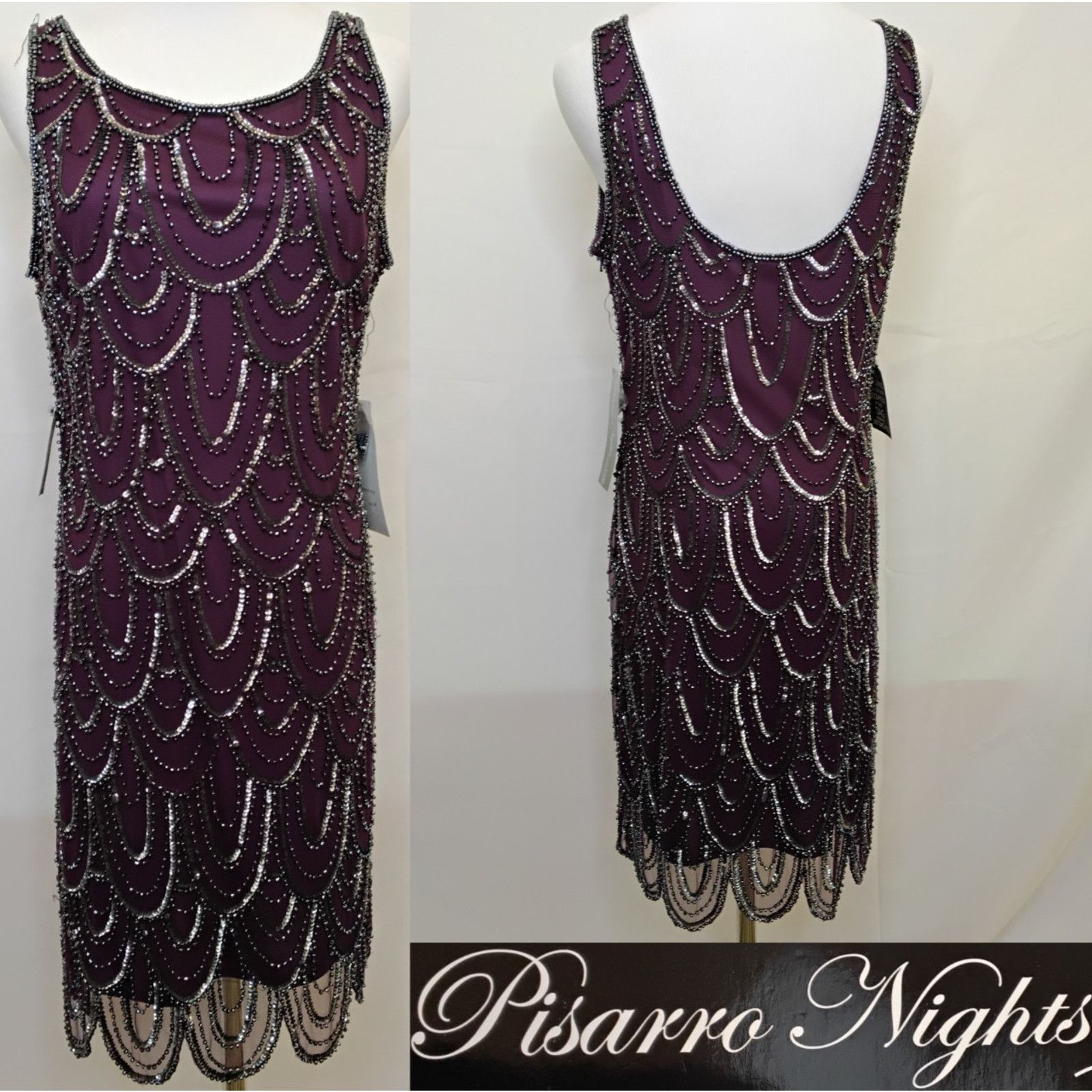 Other Pisarro Nights Carbon Beaded Dress Women's 10 Purple NWT Size L / US 10 / IT 46 - 1 Thumbnail