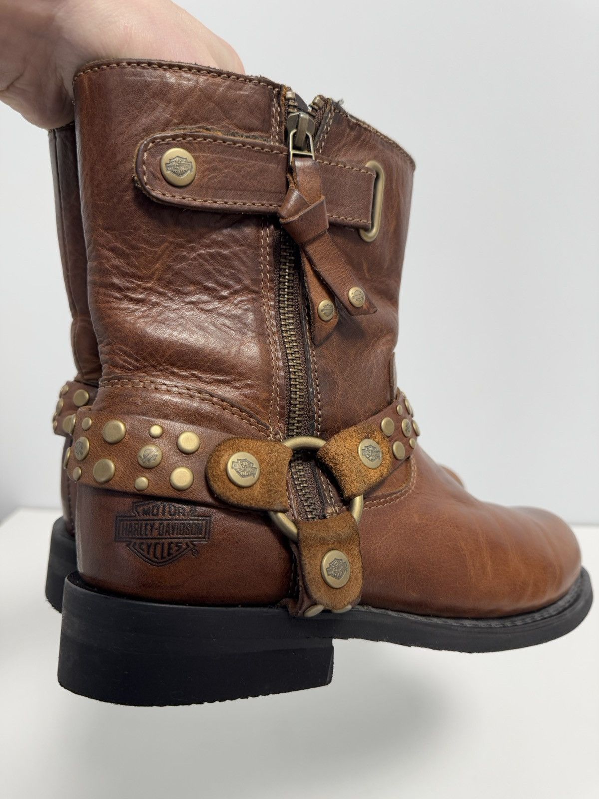 Harley Davidson × Vintage HARLEY DAVIDSON VADA Biker Boots Ankle Leather Bootie EUR-40 Size US 10 / IT 40 - 16 Thumbnail