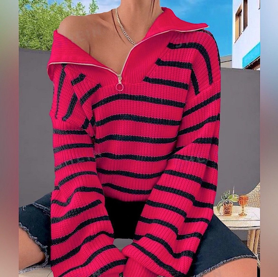 Designer × Other New! Lavishly Paris Women’s Striped Pattern Sweater Size S / US 4 / IT 40 - 1 Thumbnail