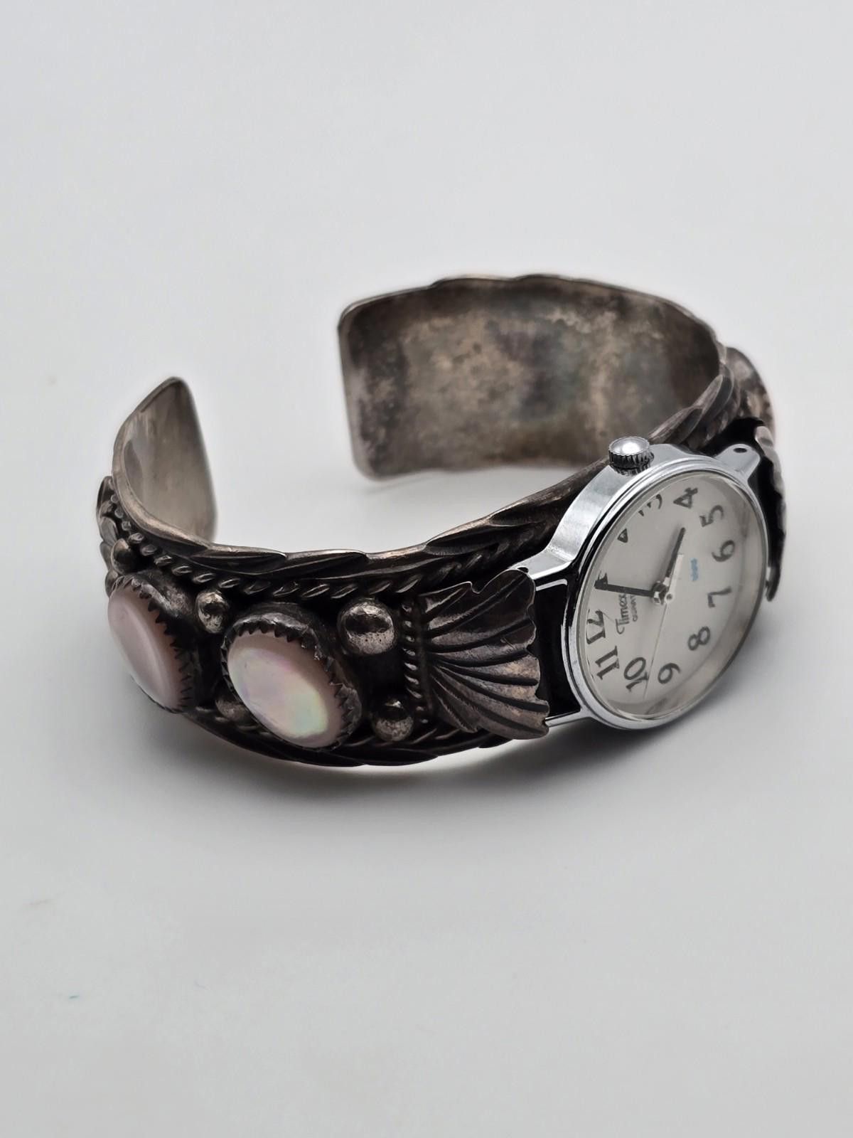 Studio D'Artisan MOP Cuff Watch Bracelet Sterling Silver Floral Leaf Navajo Size ONE SIZE - 2 Thumbnail