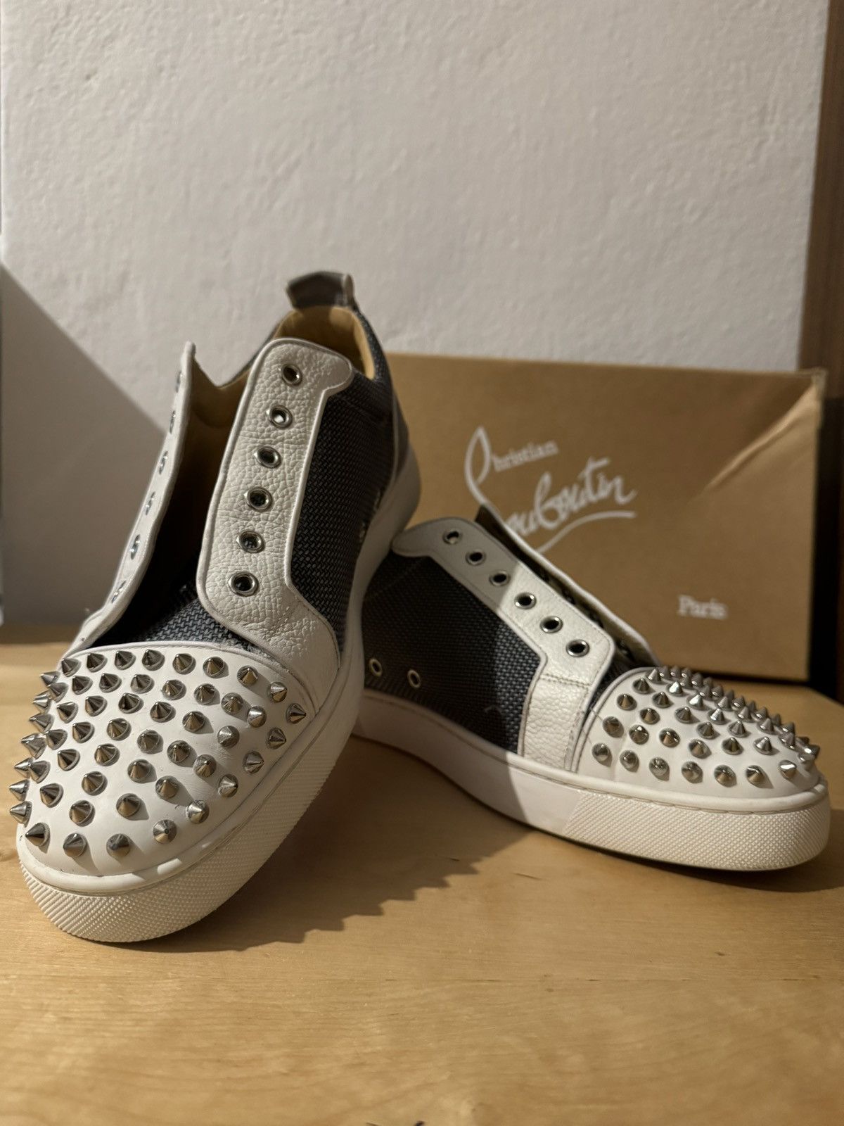 Christian Louboutin Junior Spikes White Grey Blue Size US 11 / EU 44 - 5 Thumbnail