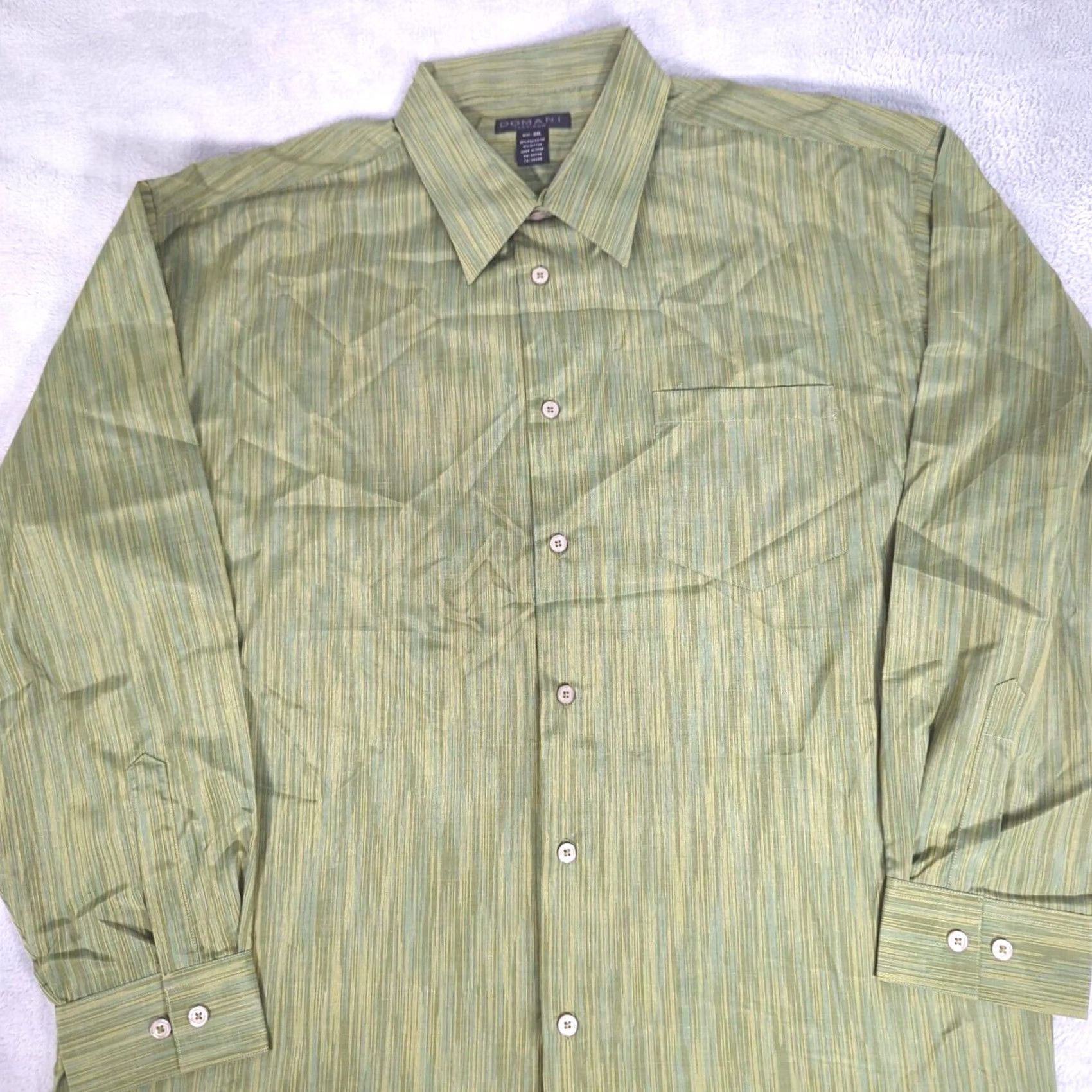 Vintage Domani Shirt Men 3XL Green Striped Button Up Formal Wedding Casual NEW Shirt Size 48R - 5 Thumbnail