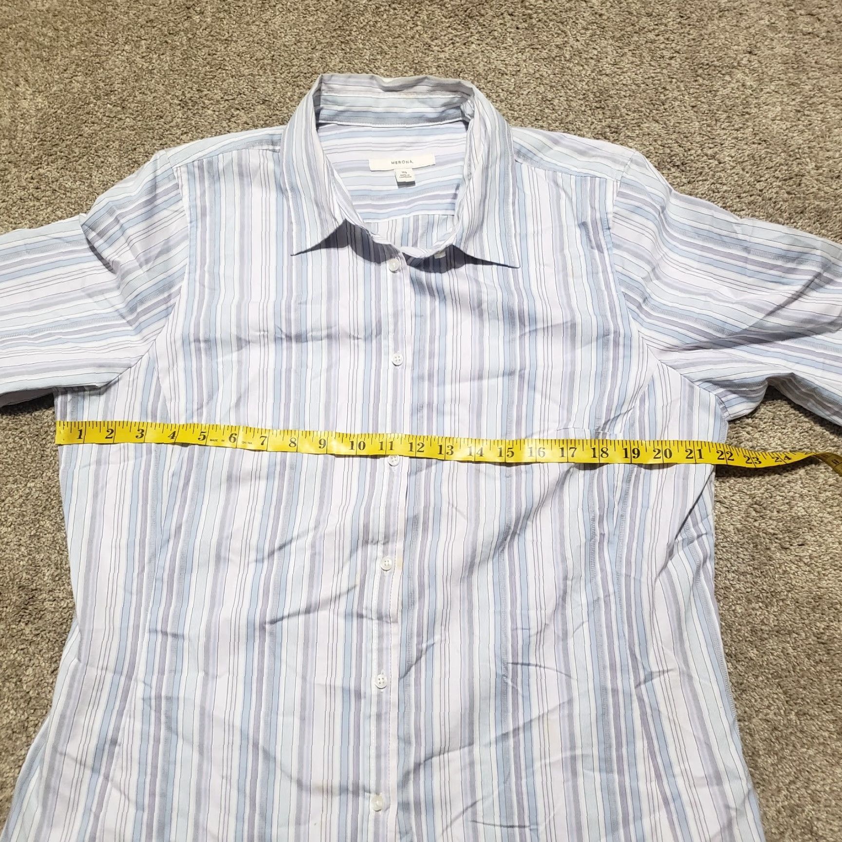 Merona Merona Shirt 3/4 Sleeve Button-Up Striped Top Women 18W Blue White Multicolor Casual Spring Summer Size XXL / US 16-18 / IT 52-54 - 4 Thumbnail
