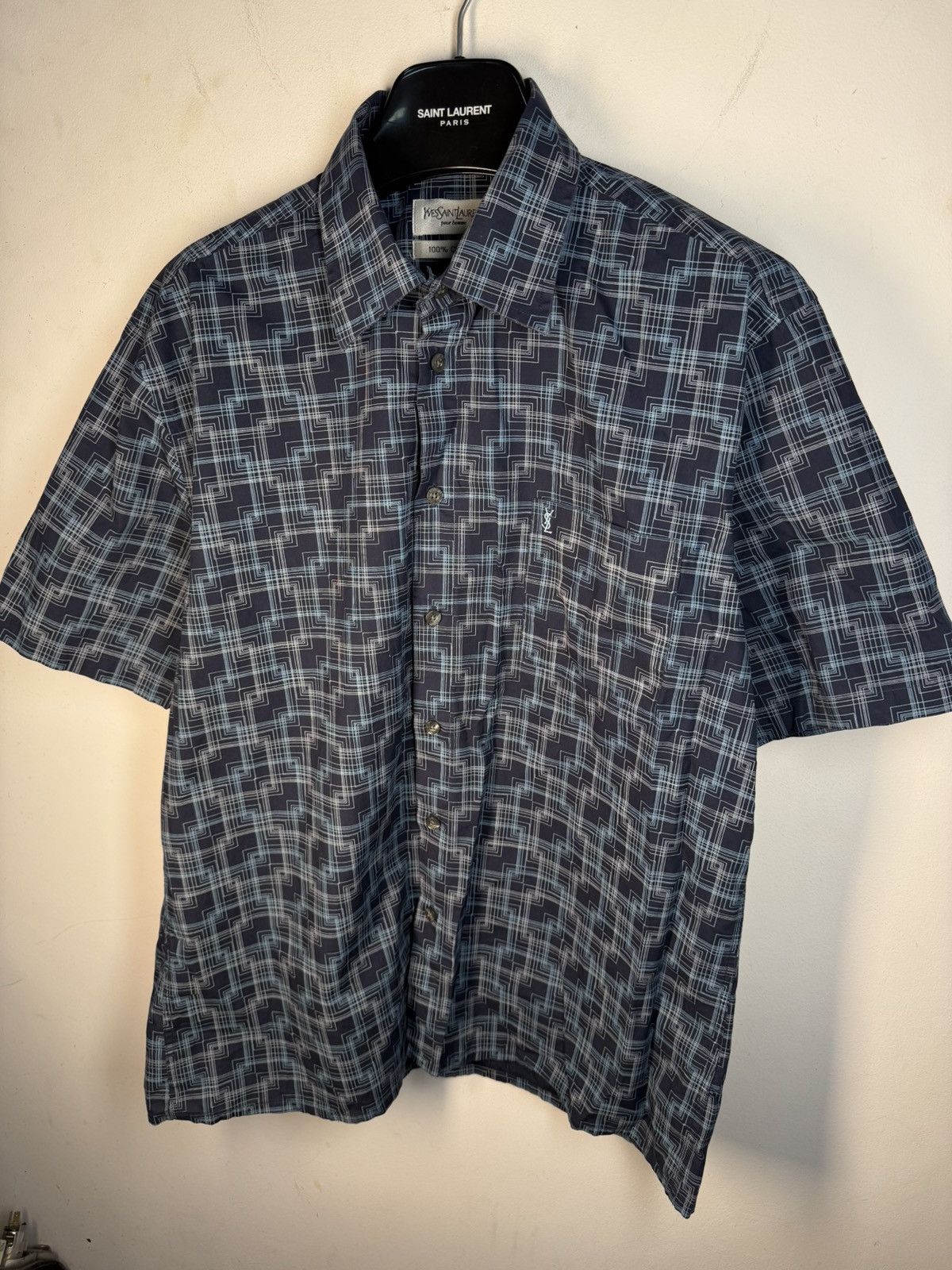 Yves Saint Laurent Summer YSL Shirt Matrix Logo Button Up Collar Shortsleeve Size US L / EU 52-54 / 3 - 18 Thumbnail