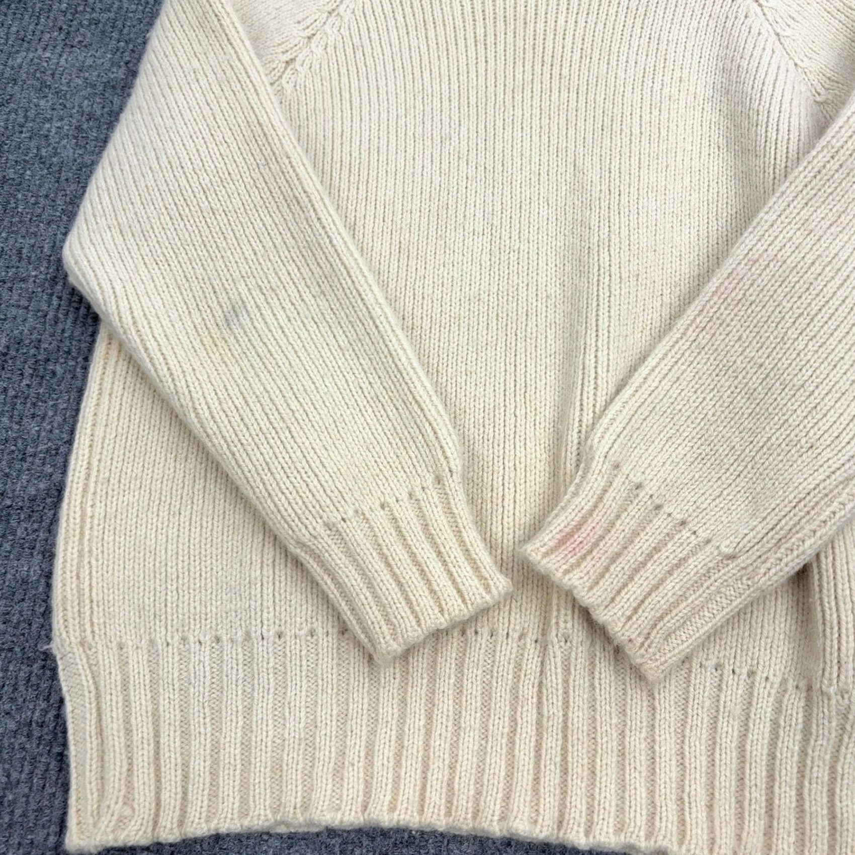 Vintage VINTAGE Peter Storm Sweater Mens L Cream Wool Crew Neck Ribbed Chunky Knit - Hand Wash Only - Classic 100% Pure Wool Size US L / EU 52-54 / 3 - 6 Thumbnail