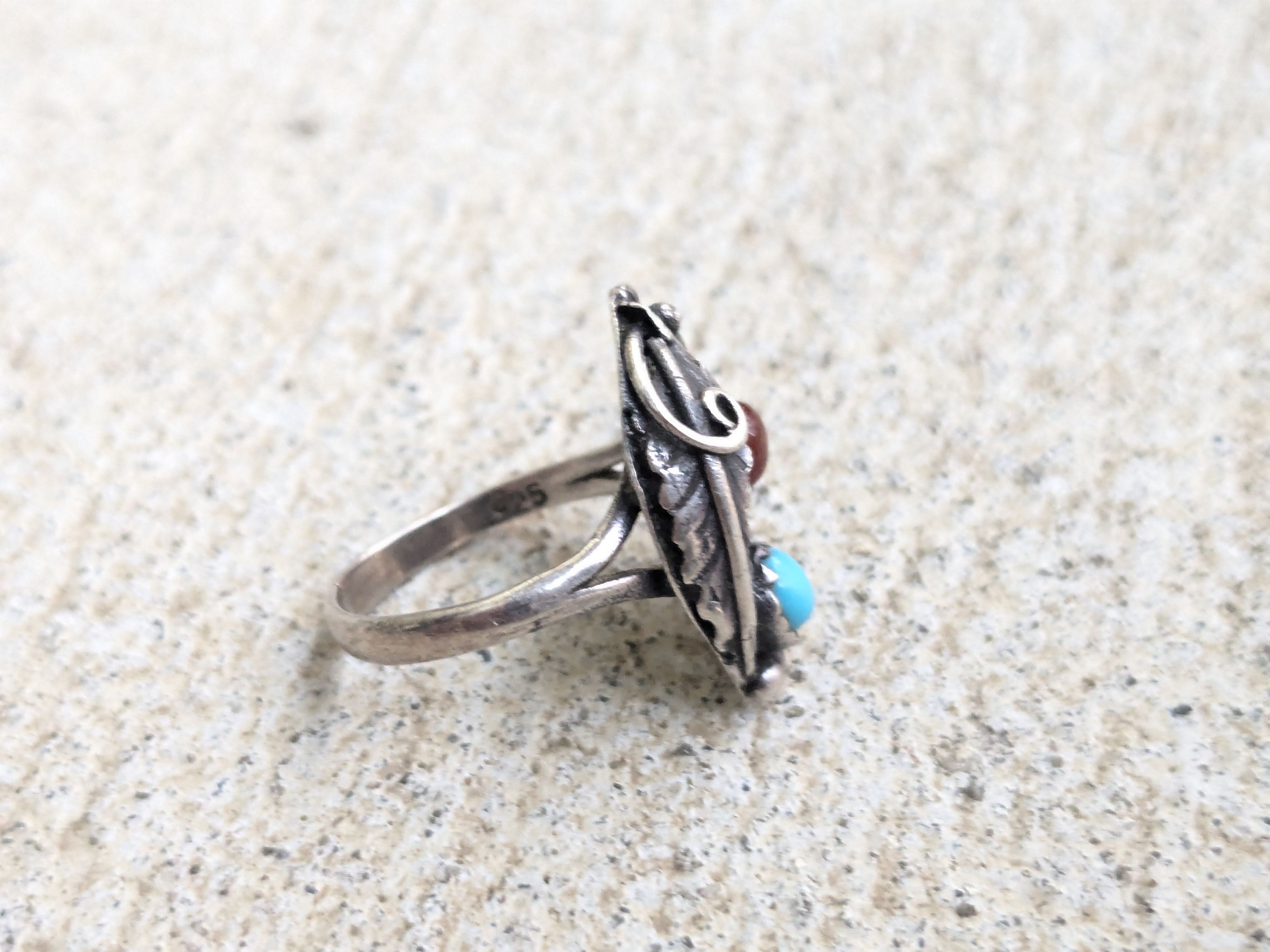 Jewelry × Sterling Silver Vintage Sterling Silver Ring Turquoise Agate 5.75 Native Size ONE SIZE - 4 Thumbnail