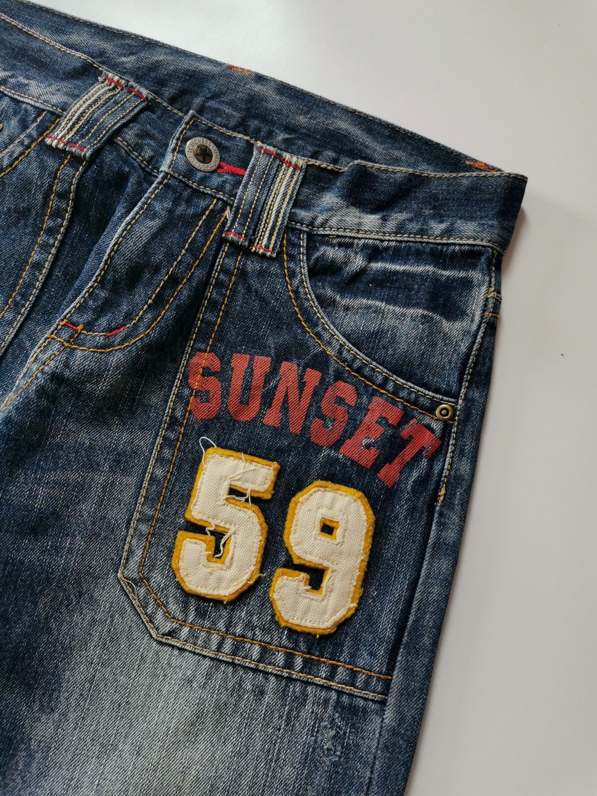 Japanese Brand Playchess Sunset 59 Patch Pockets Jeans Size US 29 - 3 Thumbnail