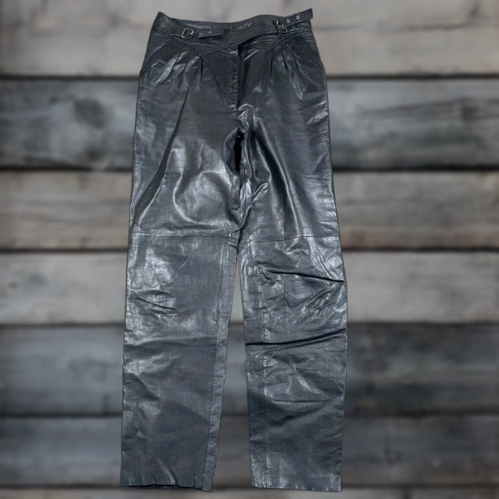Vintage VINTAGE German Leather Motorcycle Pants Women's 30 x 29 Black Biker Buckles Moto Pants 42 Tagged Size Women Leather Gray? Size 30" / US 8 / IT 44 - 1 Thumbnail