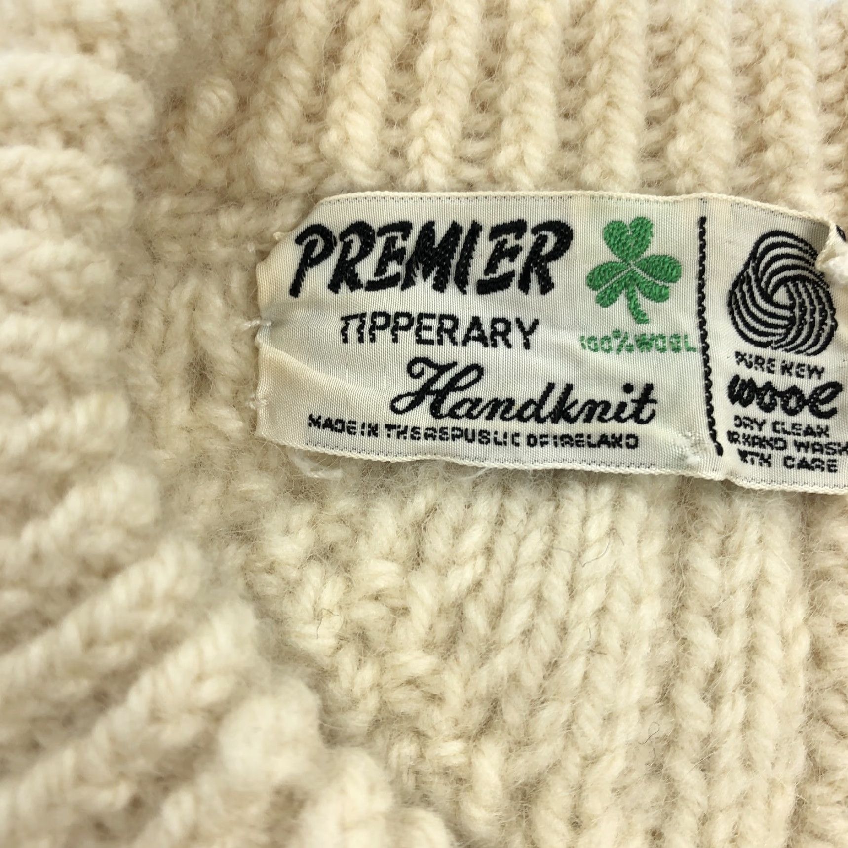 Vintage Premier Aran Sweater Men's Cream Cable Knit Wool 100% L Crew Neck Pullover Jumper Handknit Heavyweight Wool Irish Classic Outdoor Autumn Winter Size US L / EU 52-54 / 3 - 3 Thumbnail