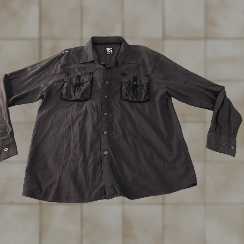 Enyce Enyce Shirt XL gray mens button-up retro pockets long sleeve Size US XL / EU 56 / 4 - 1 Thumbnail