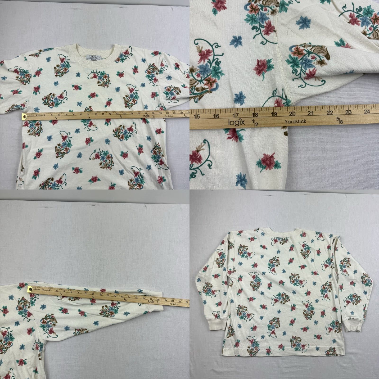 Cherokee VINTAGE Cherokee Shirt Womens Petite Medium White Floral 80s 90s Long Sleeve Crew Neck Size M / US 6-8 / IT 42-44 - 8 Thumbnail