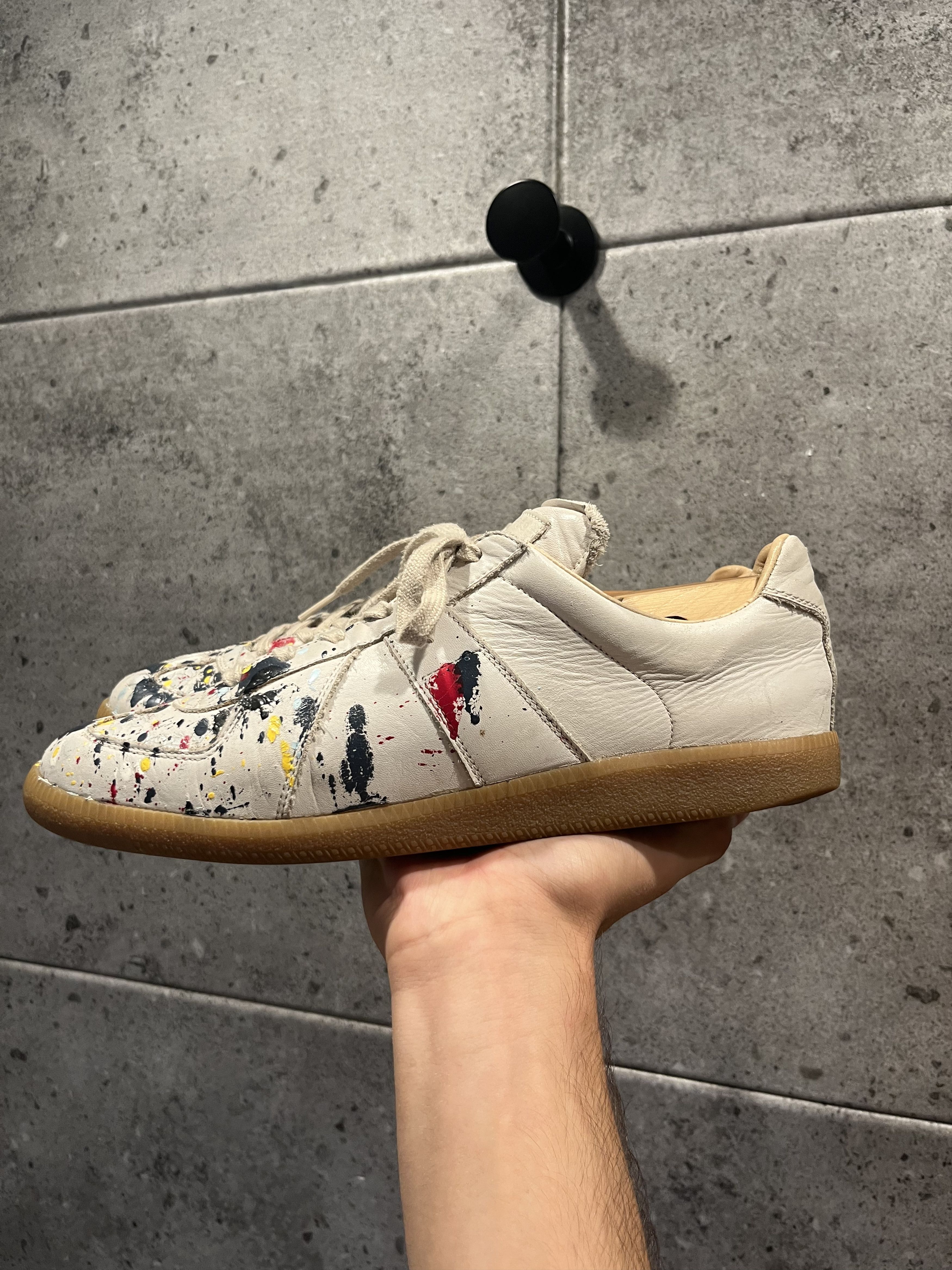 image of Archival Clothing x Maison Margiela Paint Splattered OG Gats Sneakers, Men's (Size 10.5)