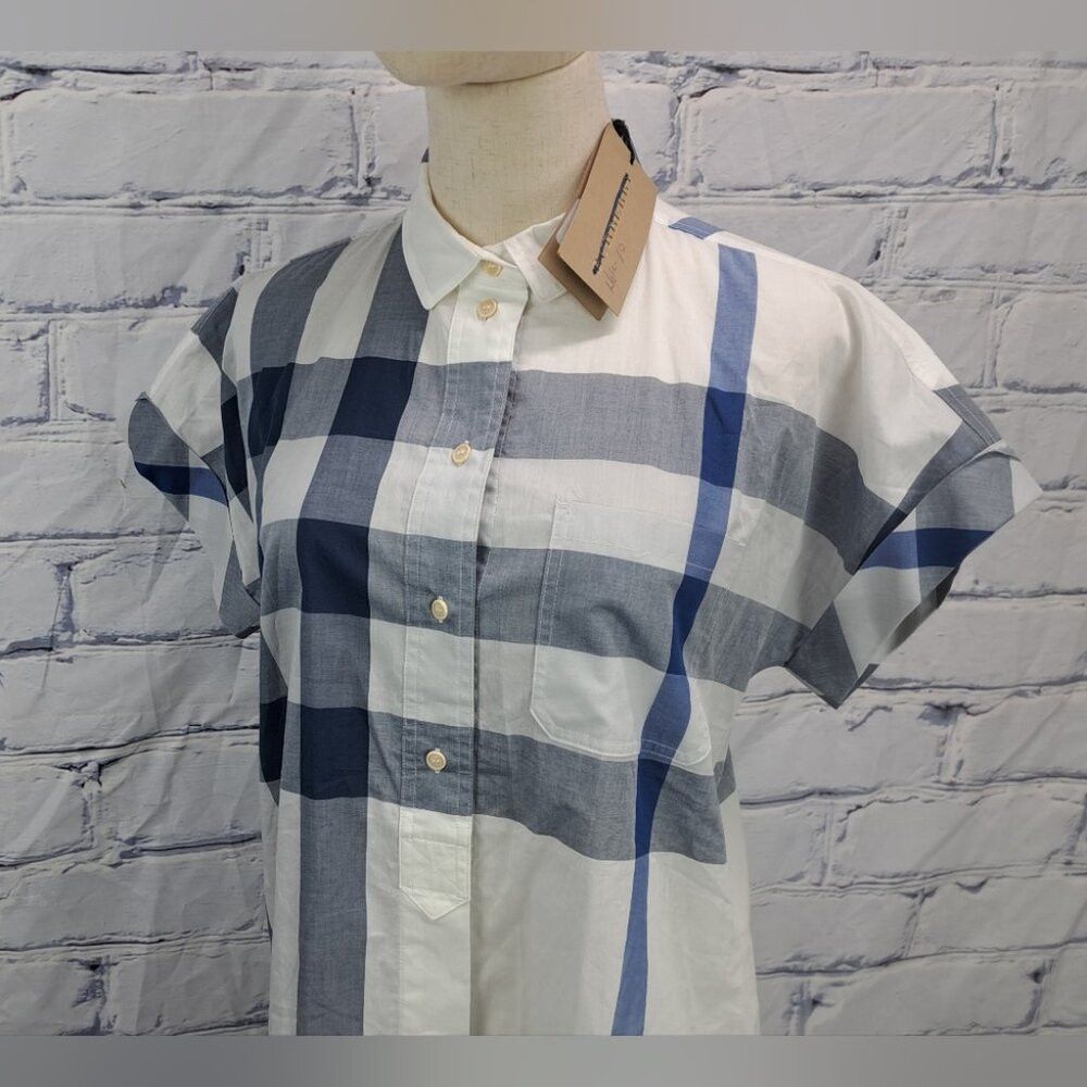 Burberry NWT Burberry Womens Button Down Shirt White Blue Check Shor Size S / US 4 / IT 40 - 5 Thumbnail