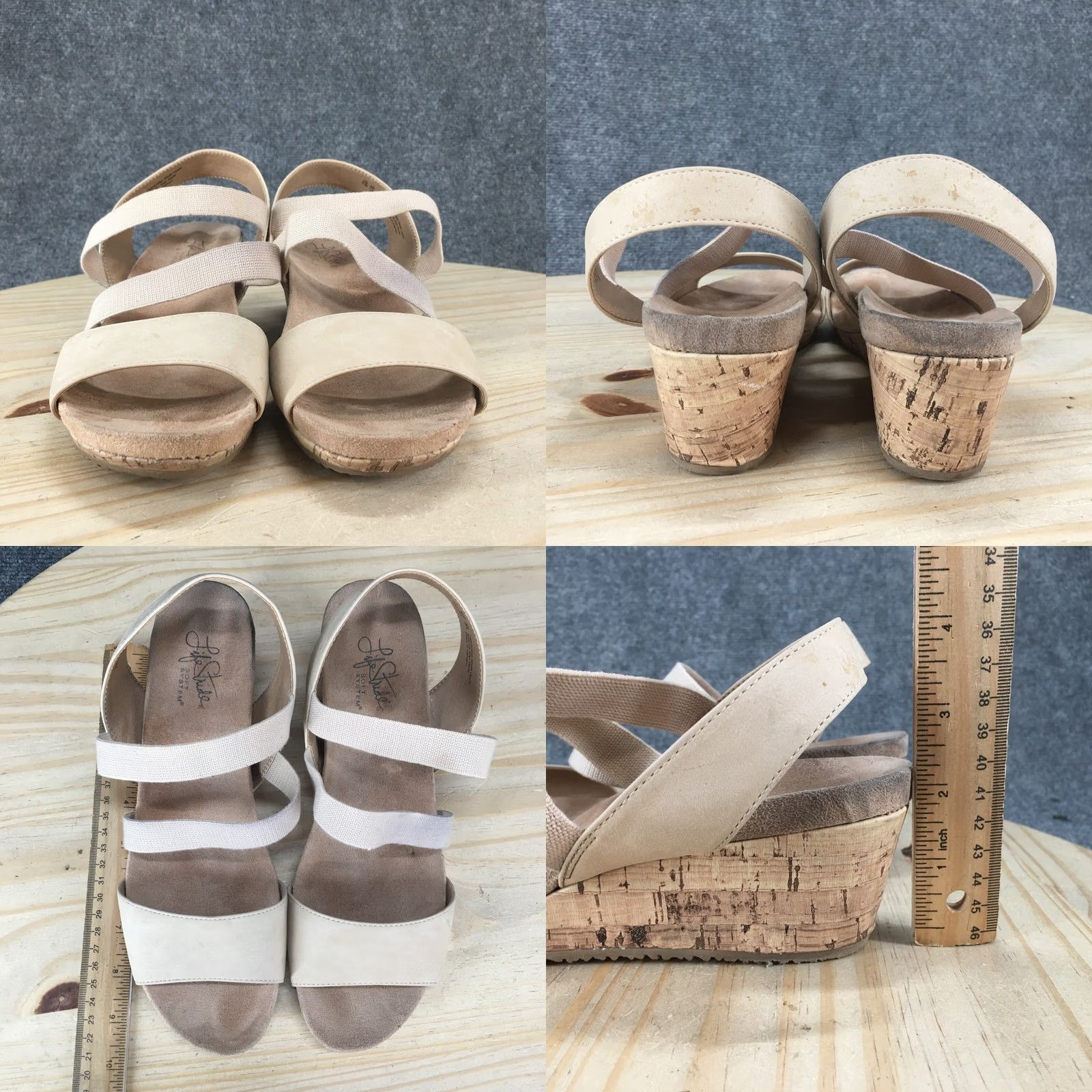 Vintage LifeStride Sandals Womens 9.5 M Marina Slingback Beige Fabric Casual Wedge Heels Size US 10 / IT 40 - 9 Thumbnail