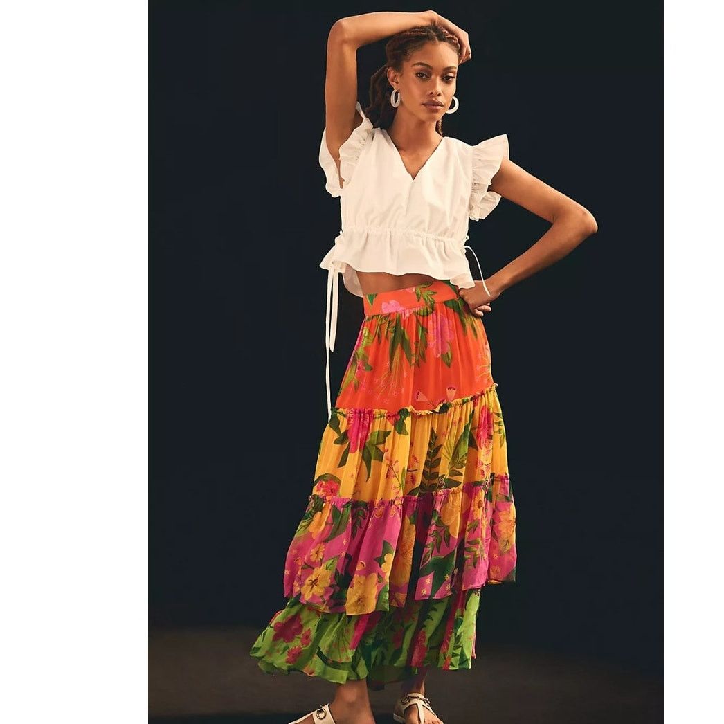 Pink New Anthropologie Farm Rio Romantic Garden Skirt $220 XXS Size 24" / US 00 / IT 34 - 1 Thumbnail