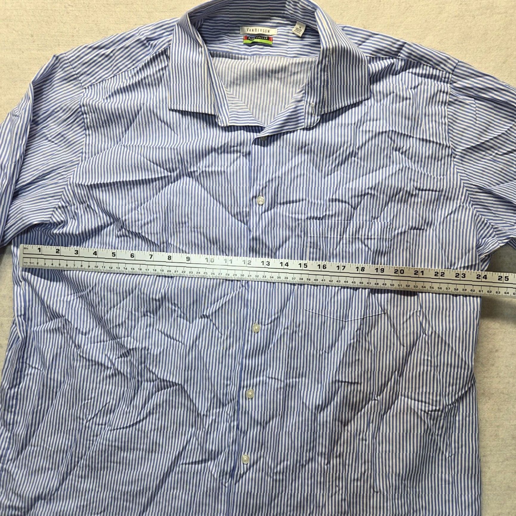 Van Heusen VINTAGE Van Heusen Shirt Blue Striped Long Sleeve Button-Up Adult 18 Regular Cotton Blend Men Size US XXL / EU 58 / 5 - 3 Thumbnail