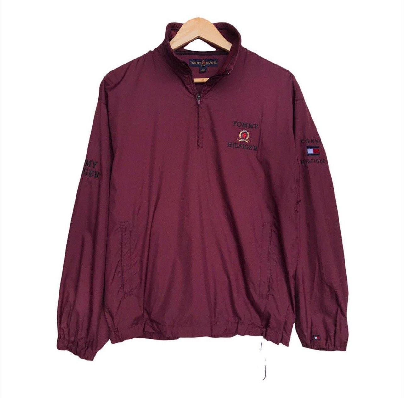 Tommy Hilfiger × Vintage Vintage 90's Tommy Hilfiger Zipper Maroon Light Jacket Size US L / EU 52-54 / 3 - 1 Thumbnail