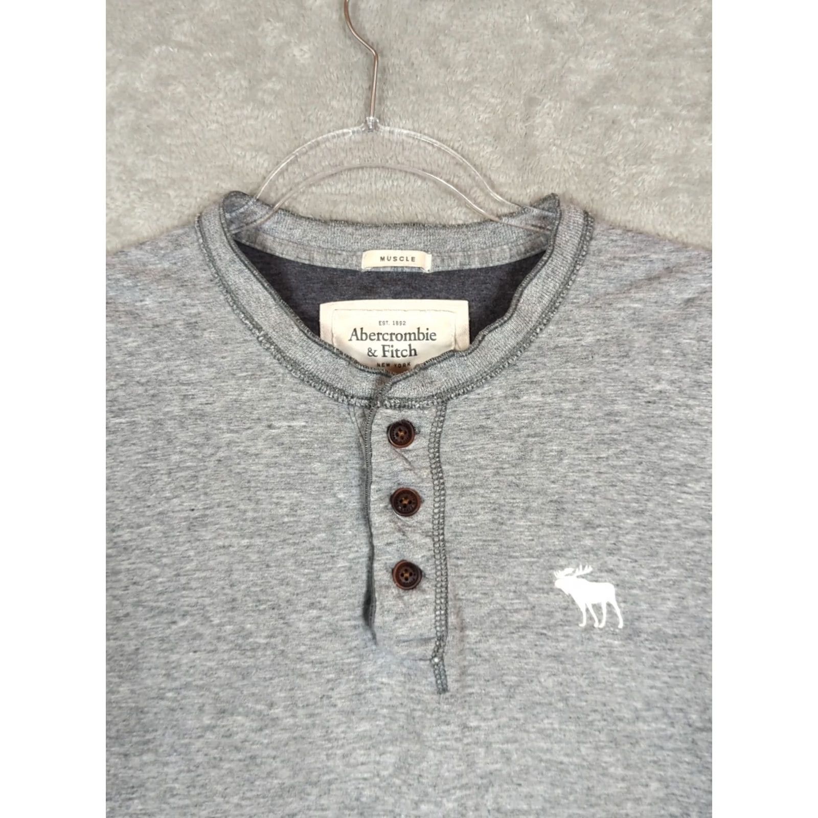 Abercrombie & Fitch VINTAGE Abercrombie & Fitch Shirt Mens XL Slim Gray Henley 90s USA Embroidered Logo Button Knit Cotton Long Sleeve Size US XL / EU 56 / 4 - 5 Thumbnail
