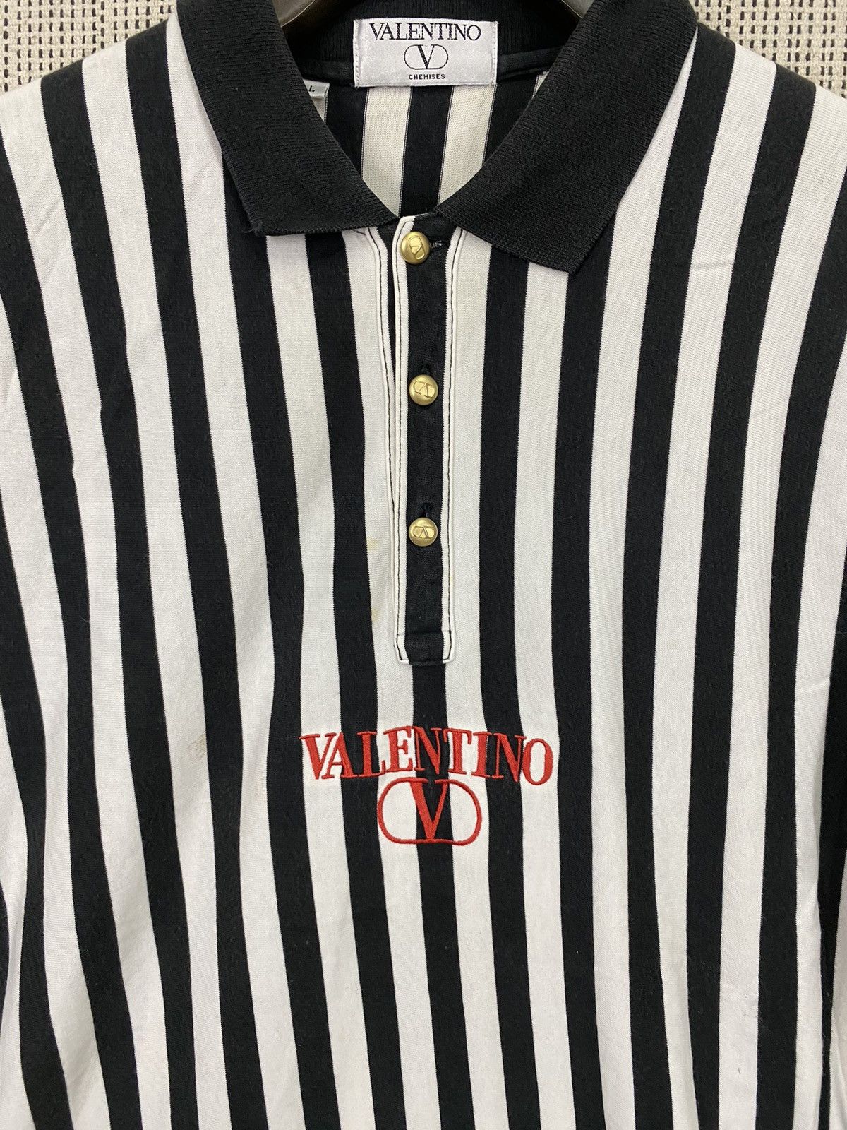 Valentino × Vintage Vintage 90s valentino striped polo shirt center logo Size US L / EU 52-54 / 3 - 4 Thumbnail