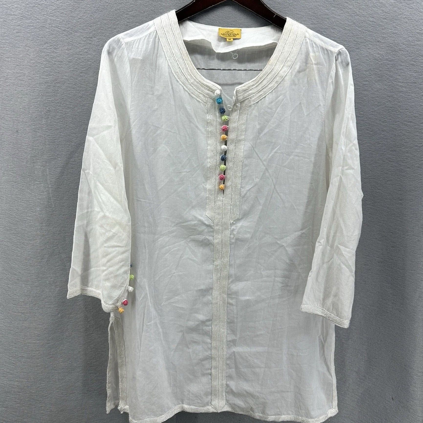 Vintage Roberta Roller Rabbit Shirt Dress Womens M Ivory Bohemian Casual Beach Festival 90s Style Size M / US 6-8 / IT 42-44 - 2 Thumbnail