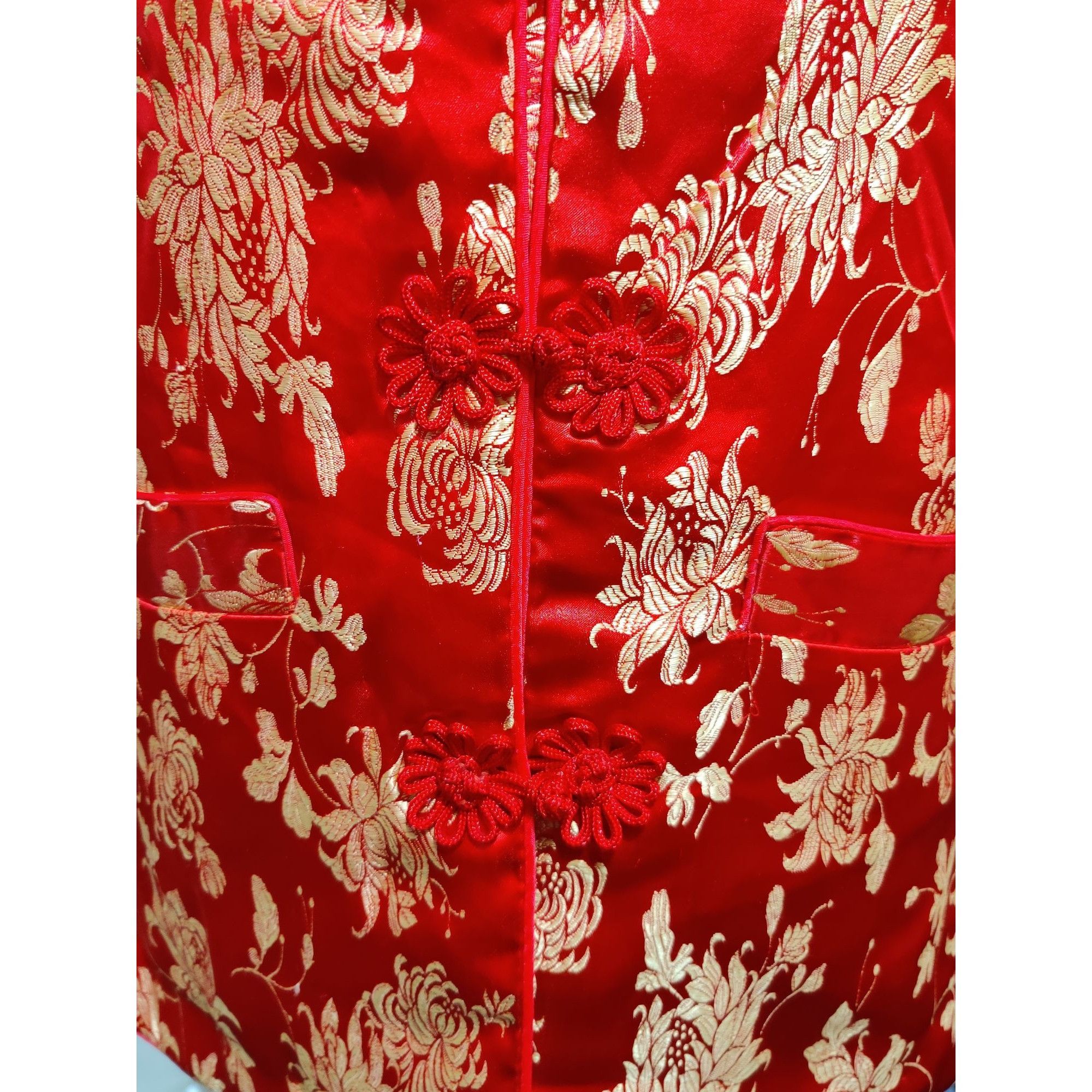 Vintage Womens S Red Jacket Brocade Vintage Chinese Gold Floral Frog Size S / US 4 / IT 40 - 4 Thumbnail