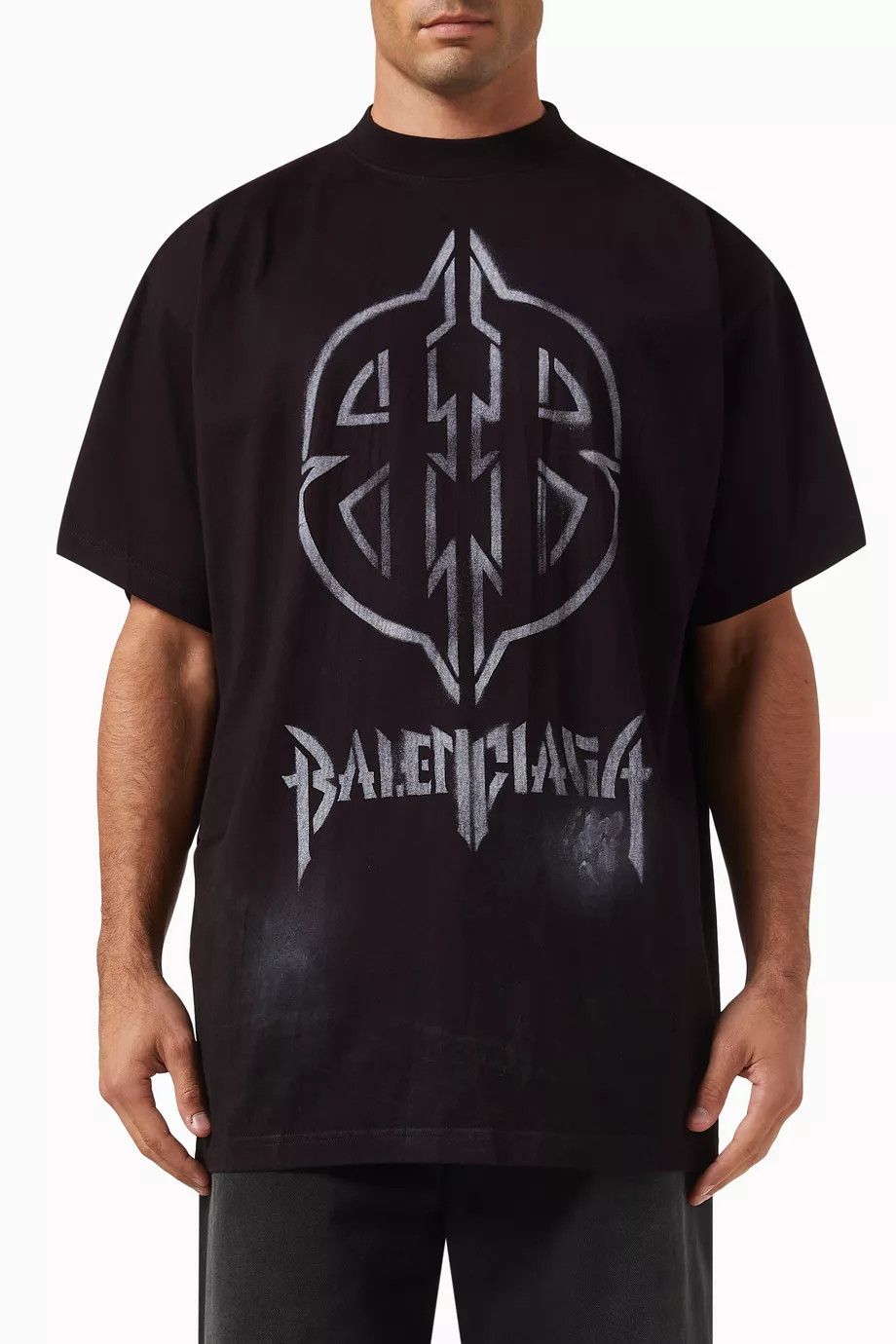 Balenciaga Black Metal BB Stencil Logo Oversized T-Shirt Size XS / US 0-2 / IT 36-38 - 3 Thumbnail
