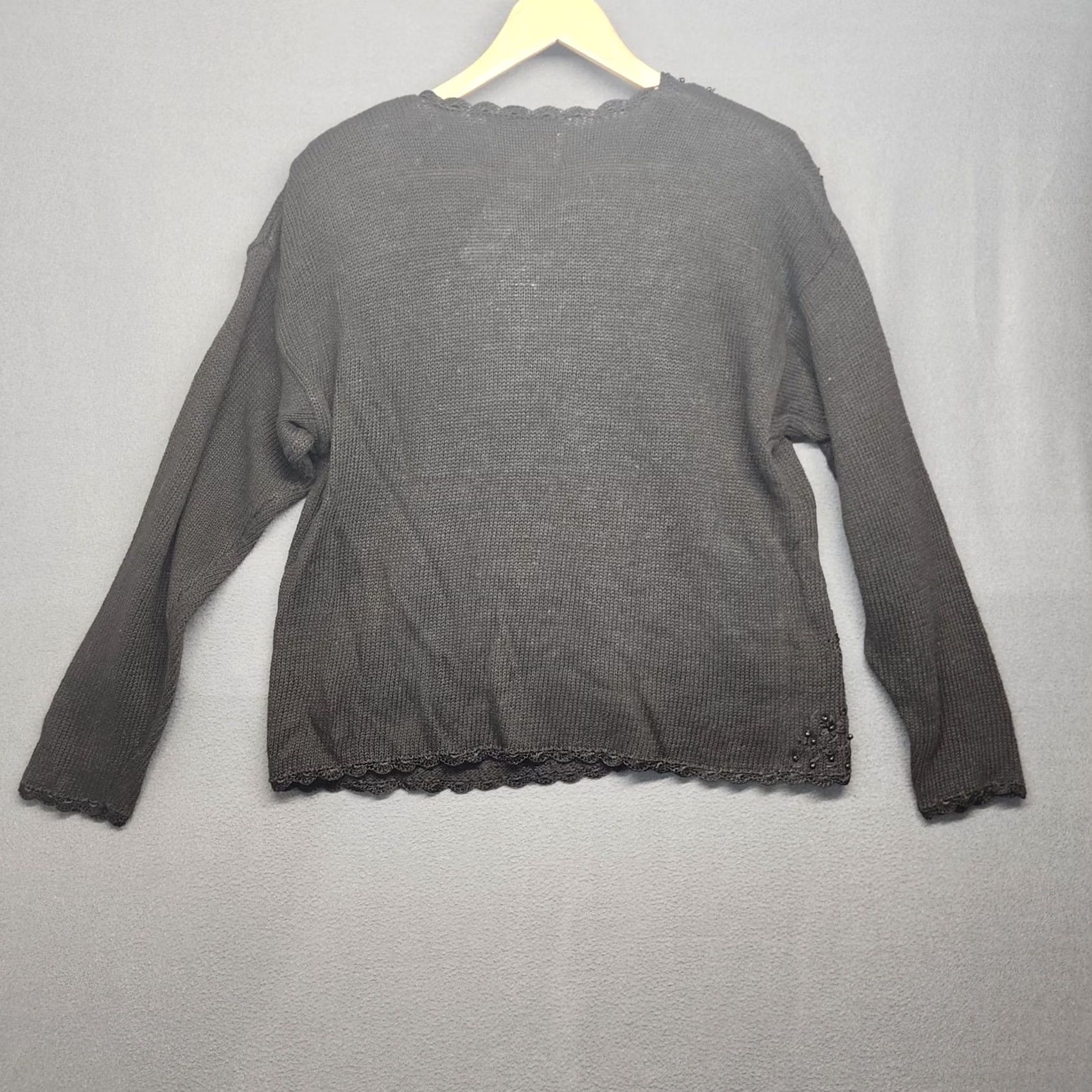 Vintage VINTAGE Tiara Cardigan Sweater Womens Large Black Embellished Floral NEW Size L / US 10 / IT 46 - 2 Thumbnail