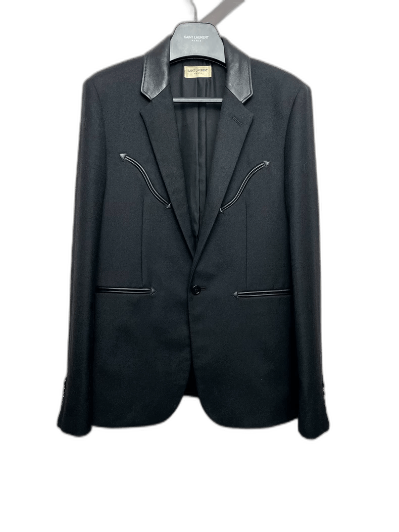 Saint Laurent Paris Saint Laurent Black Wool Jacket with Leather Collar-2507 Size US L / EU 52-54 / 3 - 1 Thumbnail