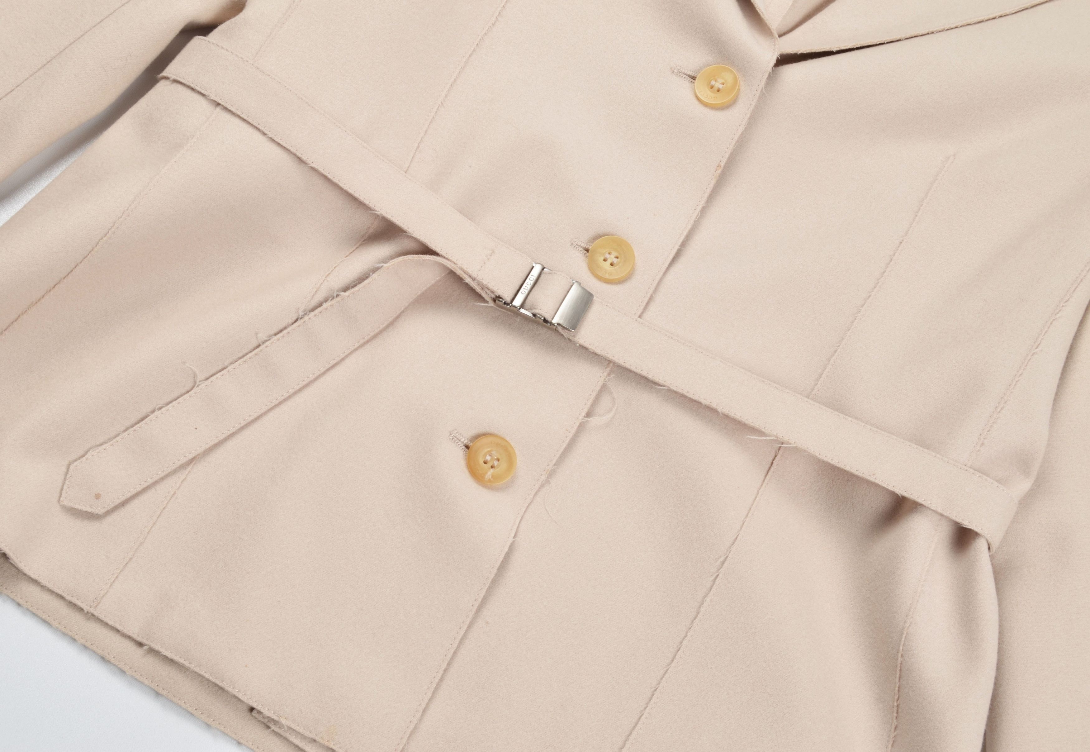 Gucci Gucci Tom Ford Era Raw Edge Belted Cream Tailored Blazer Size S / US 4 / IT 40 - 8 Thumbnail