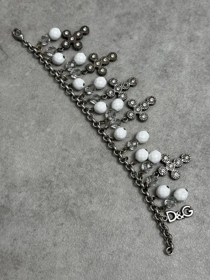 Dolce & Gabbana Dolce & Gabbana Silver Metal Pearl Cross Charm Bracelet Size ONE SIZE - 8 Thumbnail