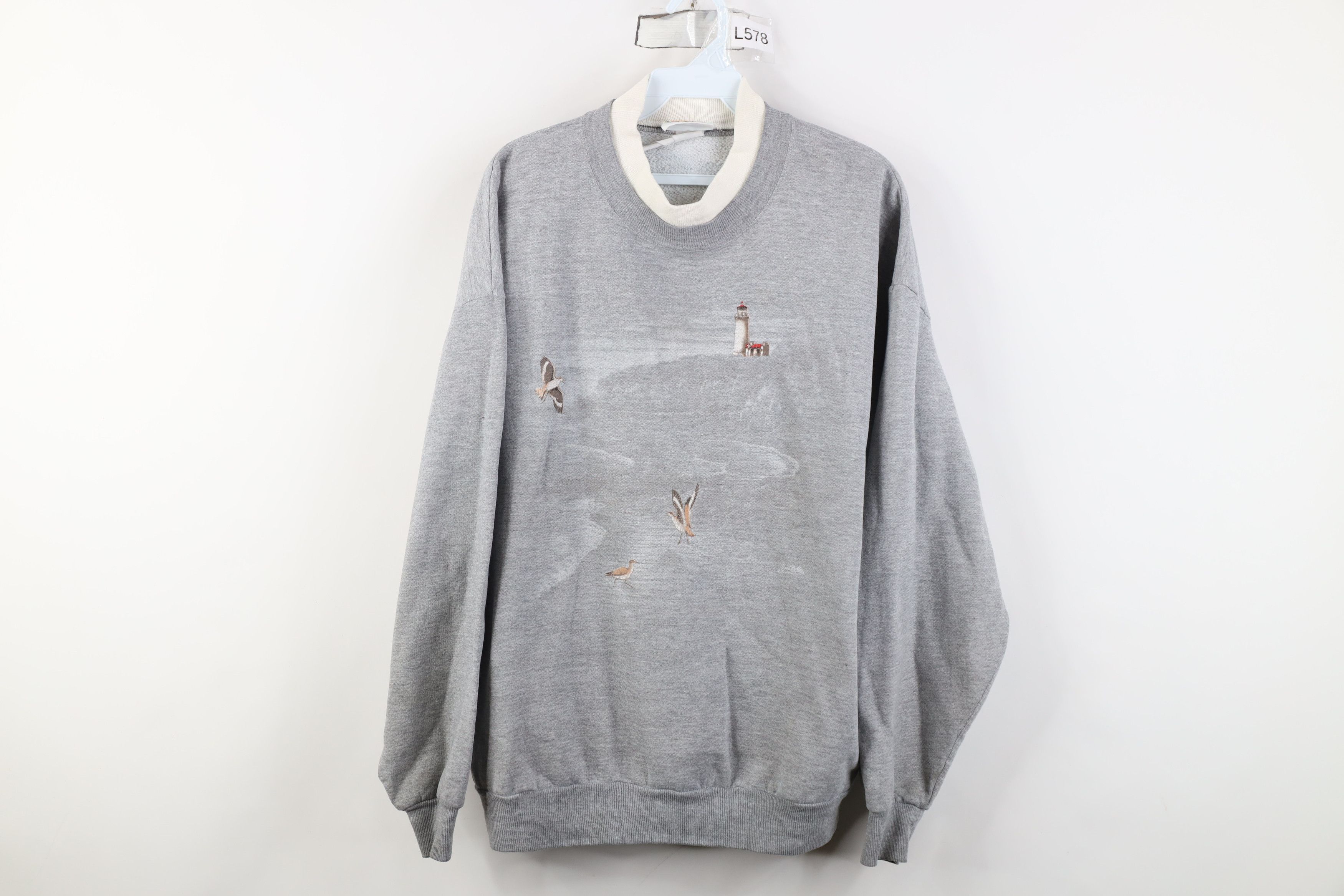 Vintage Vintage 90s Streetwear Layered Bird Lighthouse Sweatshirt Size XL / US 12-14 / IT 48-50 - 1 Thumbnail
