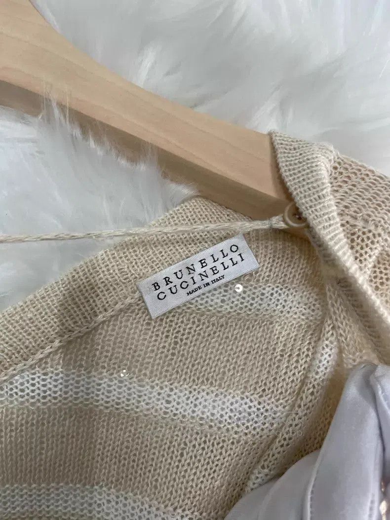 Brunello Cucinelli Brunello Cucinelli Beige linen sequin long-sleeved sweater Size L / US 10 / IT 46 - 3 Thumbnail